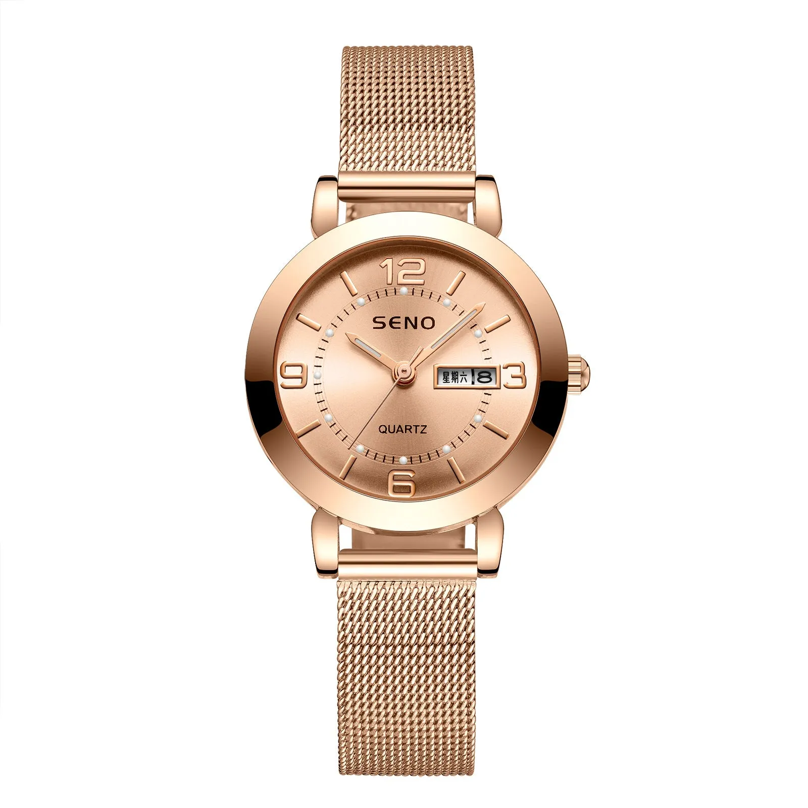 Quartz Watch Non-Mechanical Women's Watch Luminous Waterproof Double Calendar Female Student Steel Strap Watch