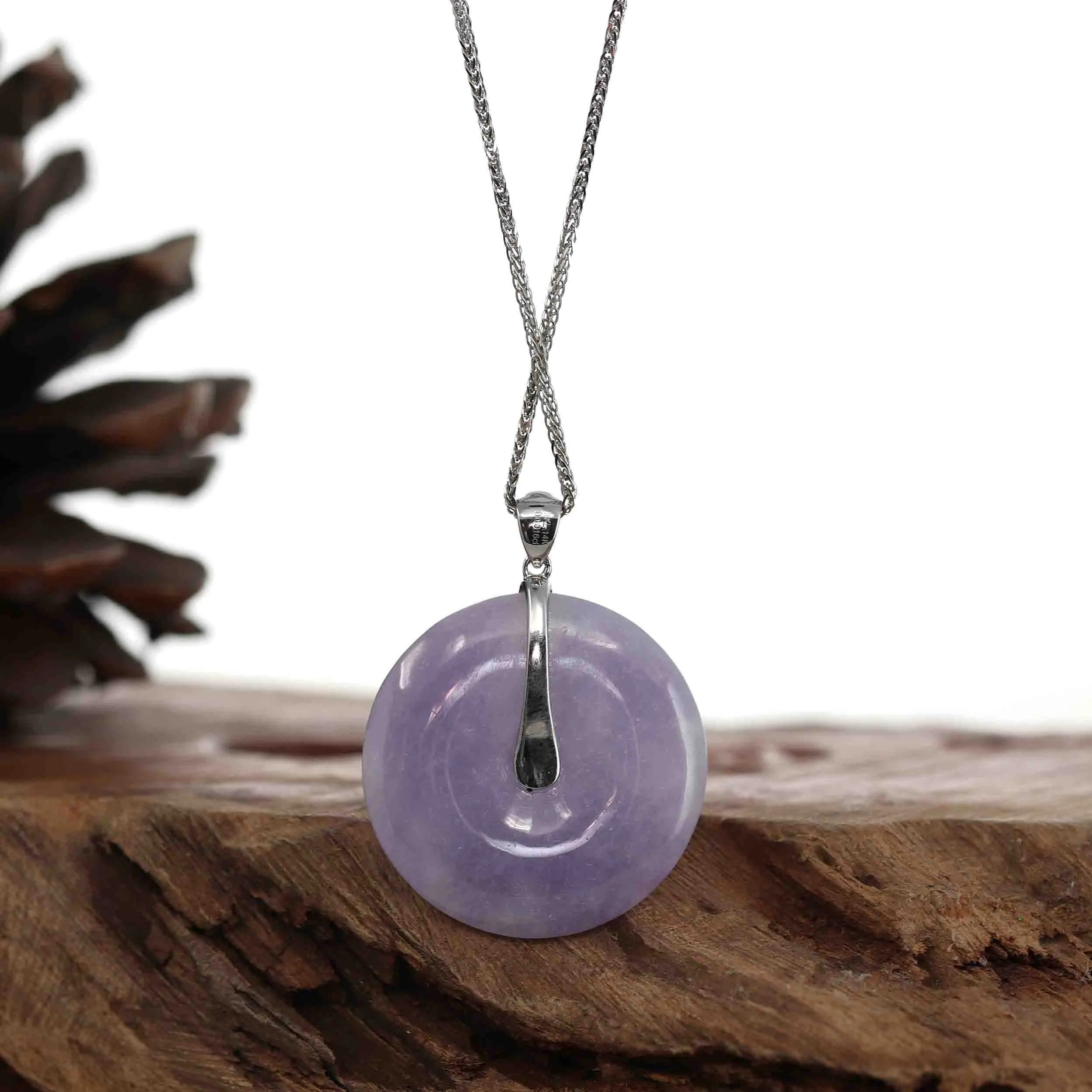 "Good Luck Button" Lavender Jadeite Jade Lucky KouKou Pendant With 14K White Gold VS1 Diamond Bail