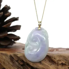 "Wang Shi Ru Yi" Genuine Lavender Green Jadeite Jade Pendant Necklace With 14K Yellow Gold Diamond Bail