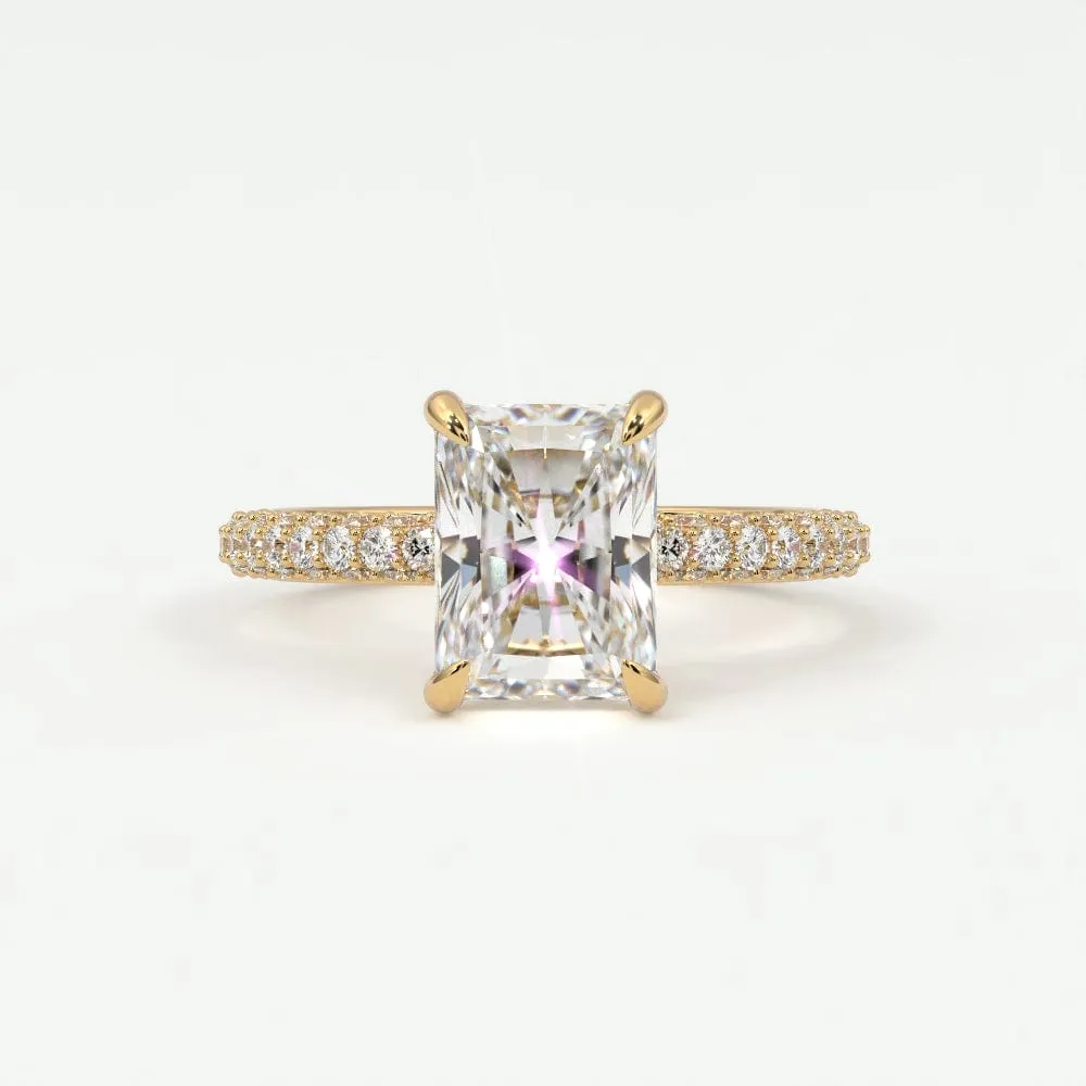 Radiant Cut Pave Diamond Hidden Halo Triple Row Band