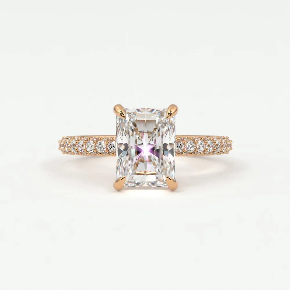 Radiant Cut Pave Diamond Hidden Halo Triple Row Band