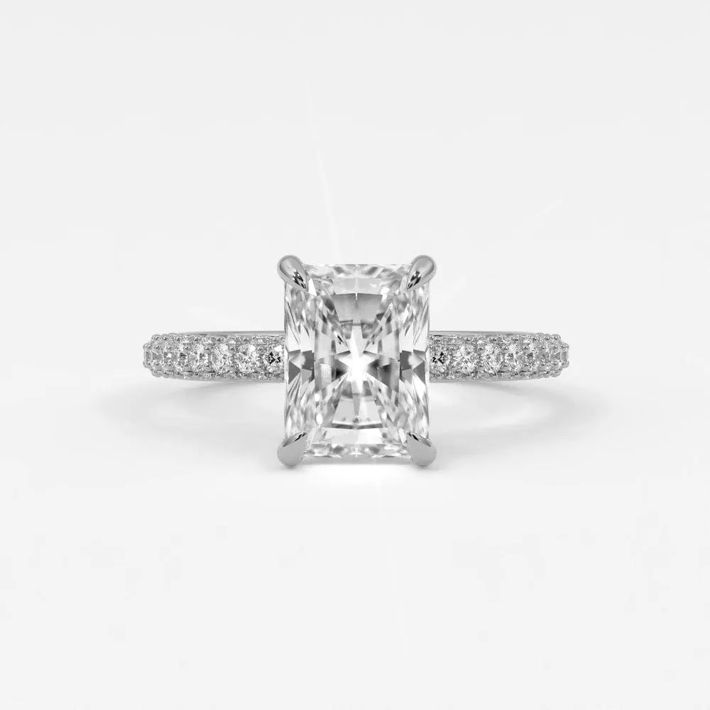 Radiant Cut Pave Diamond Hidden Halo Triple Row Band