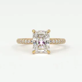 Radiant Cut Pave Diamond Hidden Halo Triple Row Band