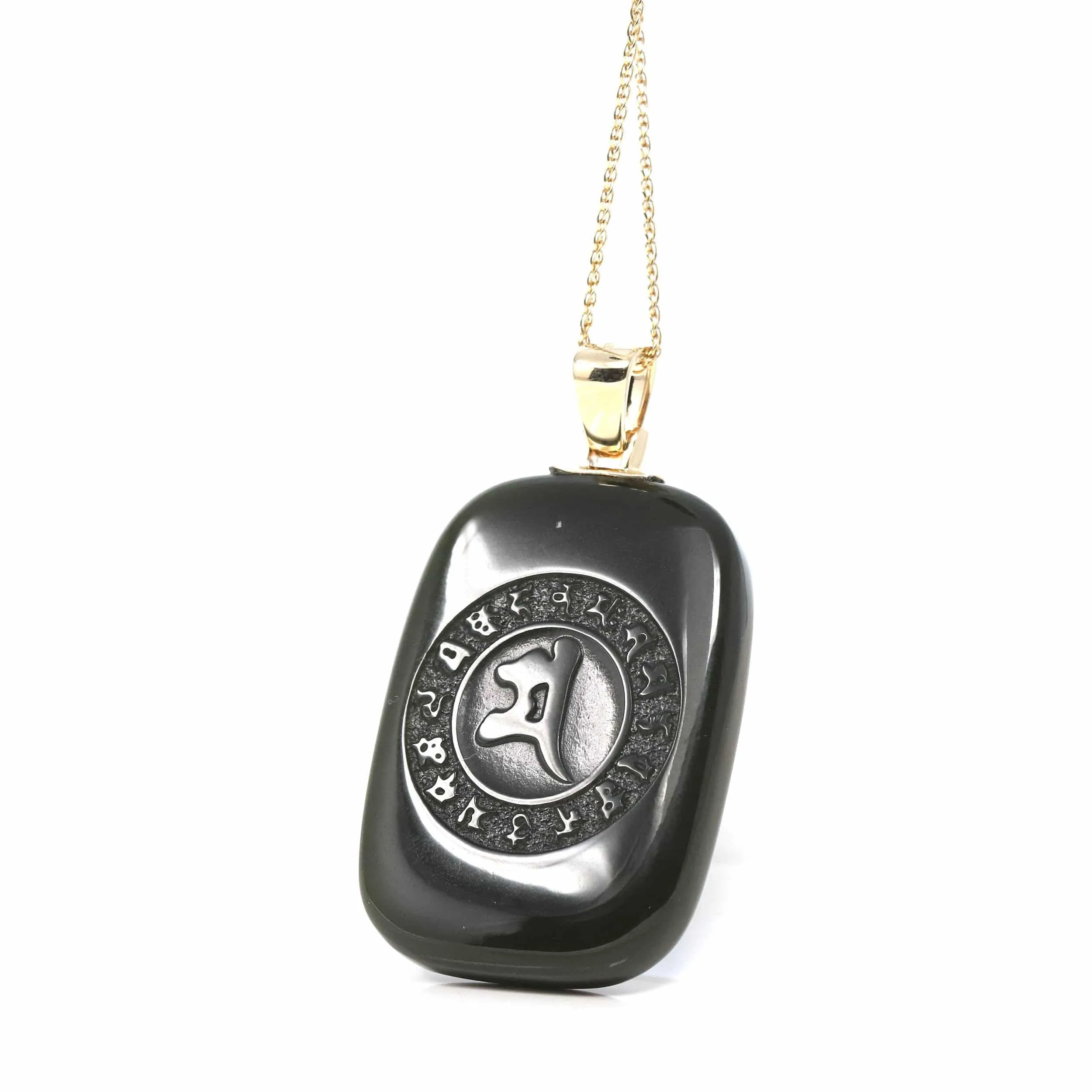 RealJade® 14K Yellow Gold & Black Nephrite Jade " Da Hei Tian " Pendant