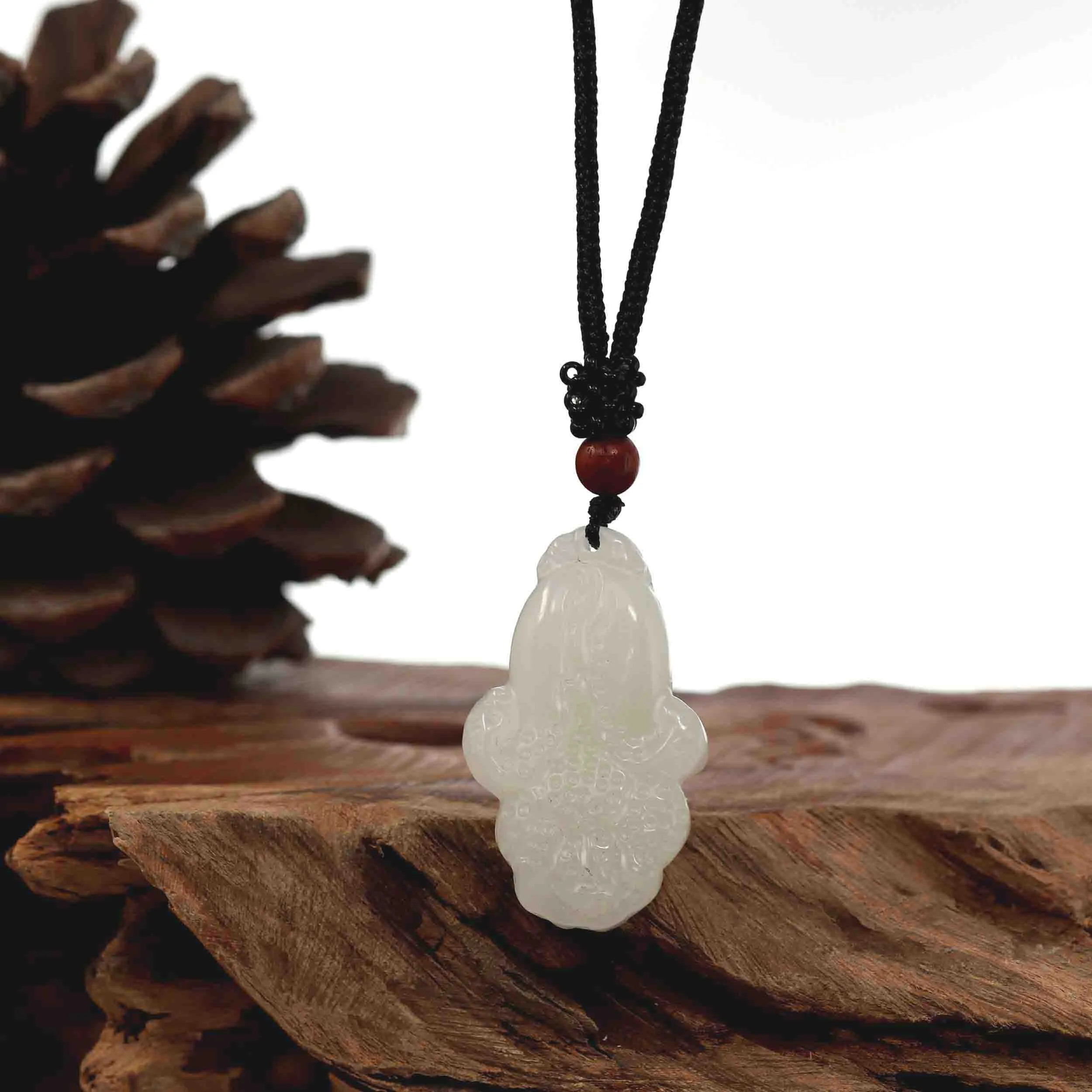 RealJade® Co. Genuine Mutton Fat White Nephrite Jade  BaiCai (Lucky Cabbage) Pendant Necklace