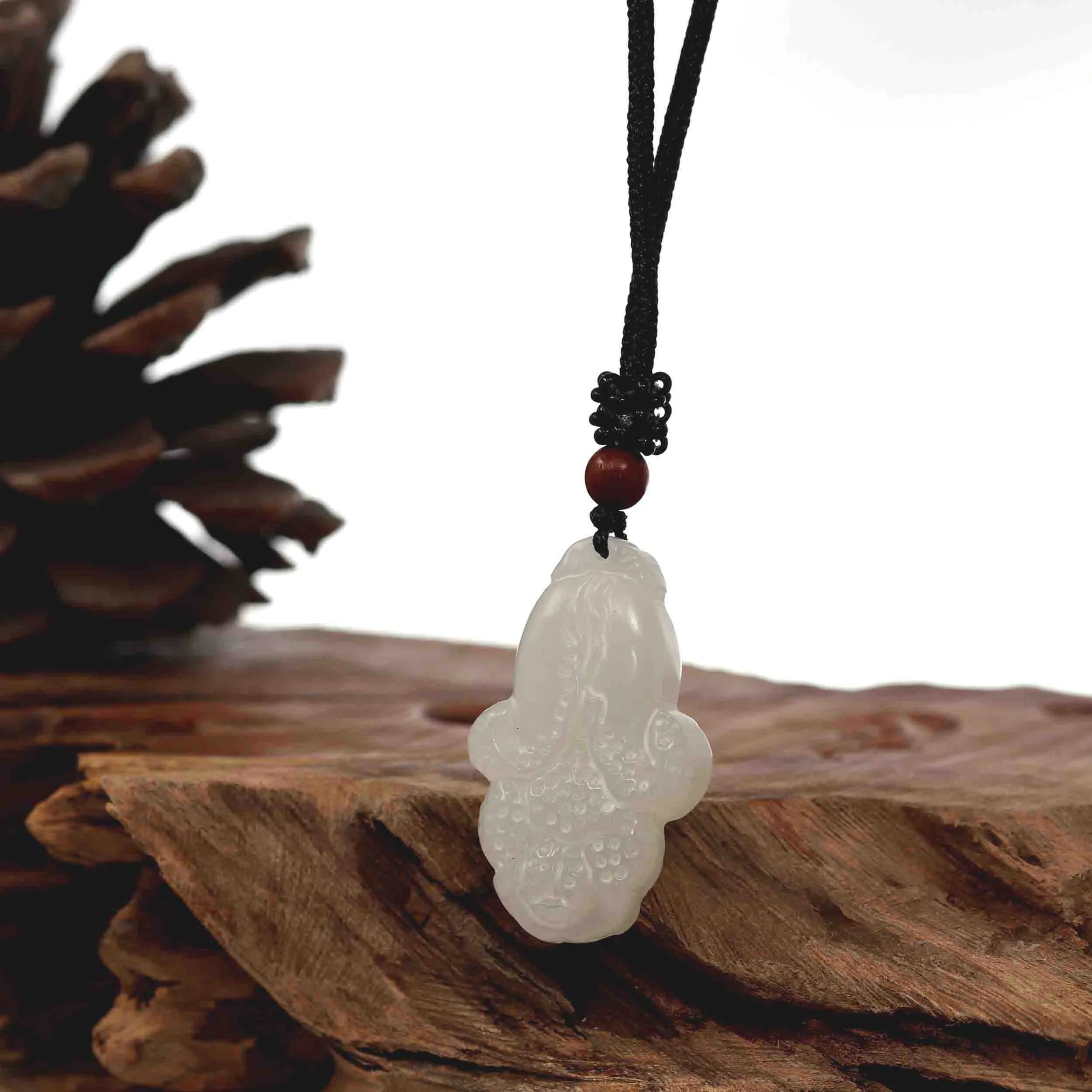 RealJade® Co. Genuine Mutton Fat White Nephrite Jade  BaiCai (Lucky Cabbage) Pendant Necklace