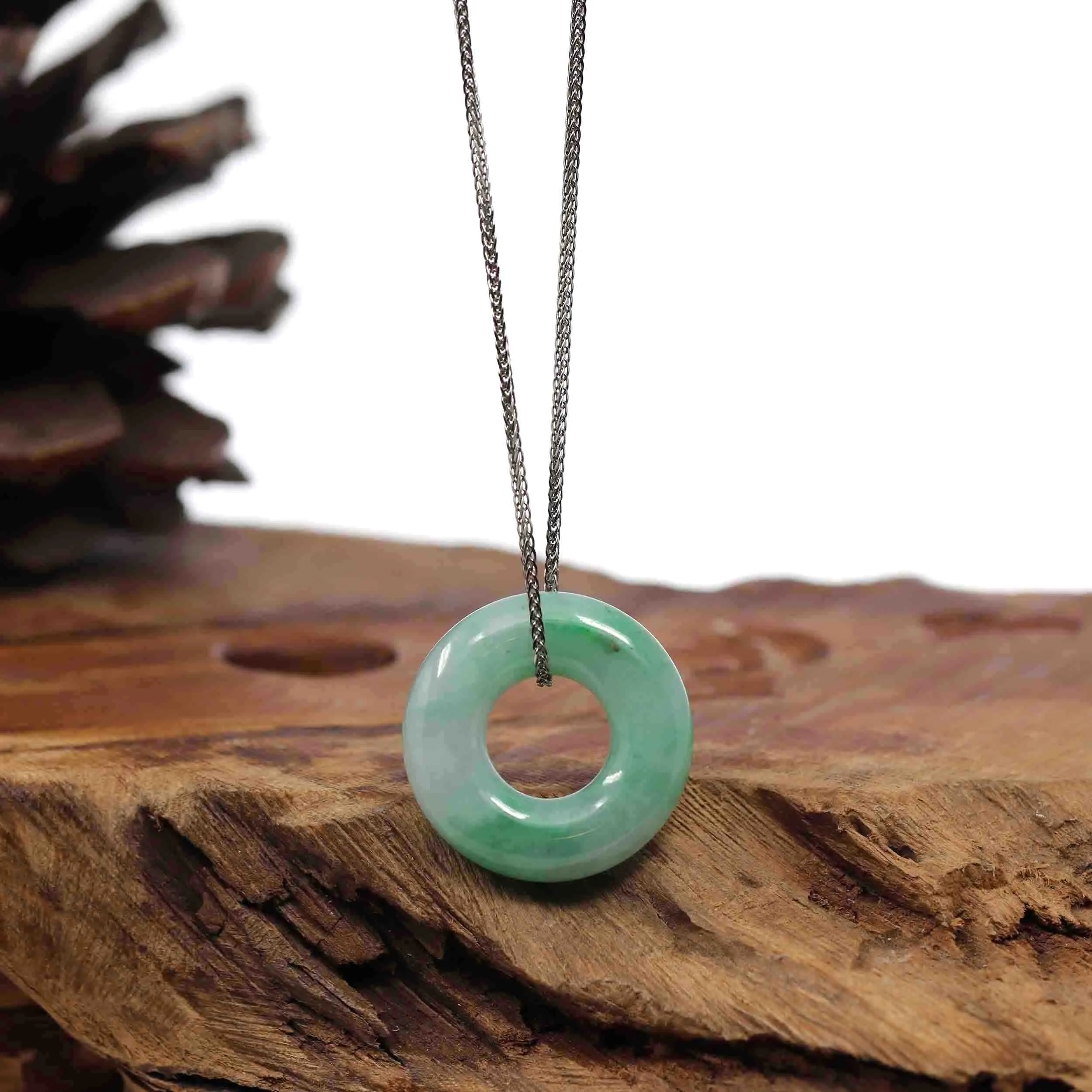 RealJade® Co. "Good Luck Button" Necklace Green Jadeite Jade Pendant For Men