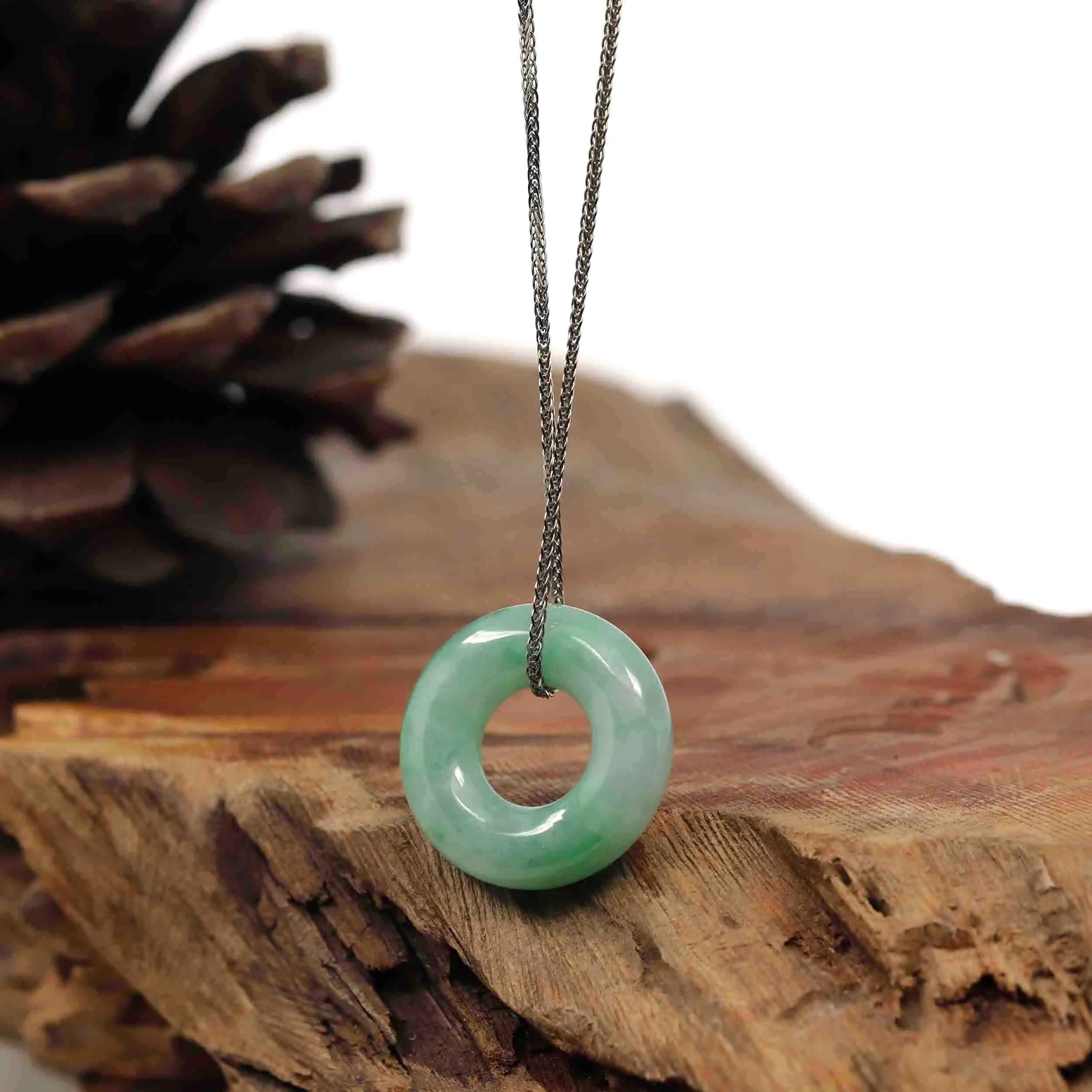 RealJade® Co. "Good Luck Button" Necklace Green Jadeite Jade Pendant For Men