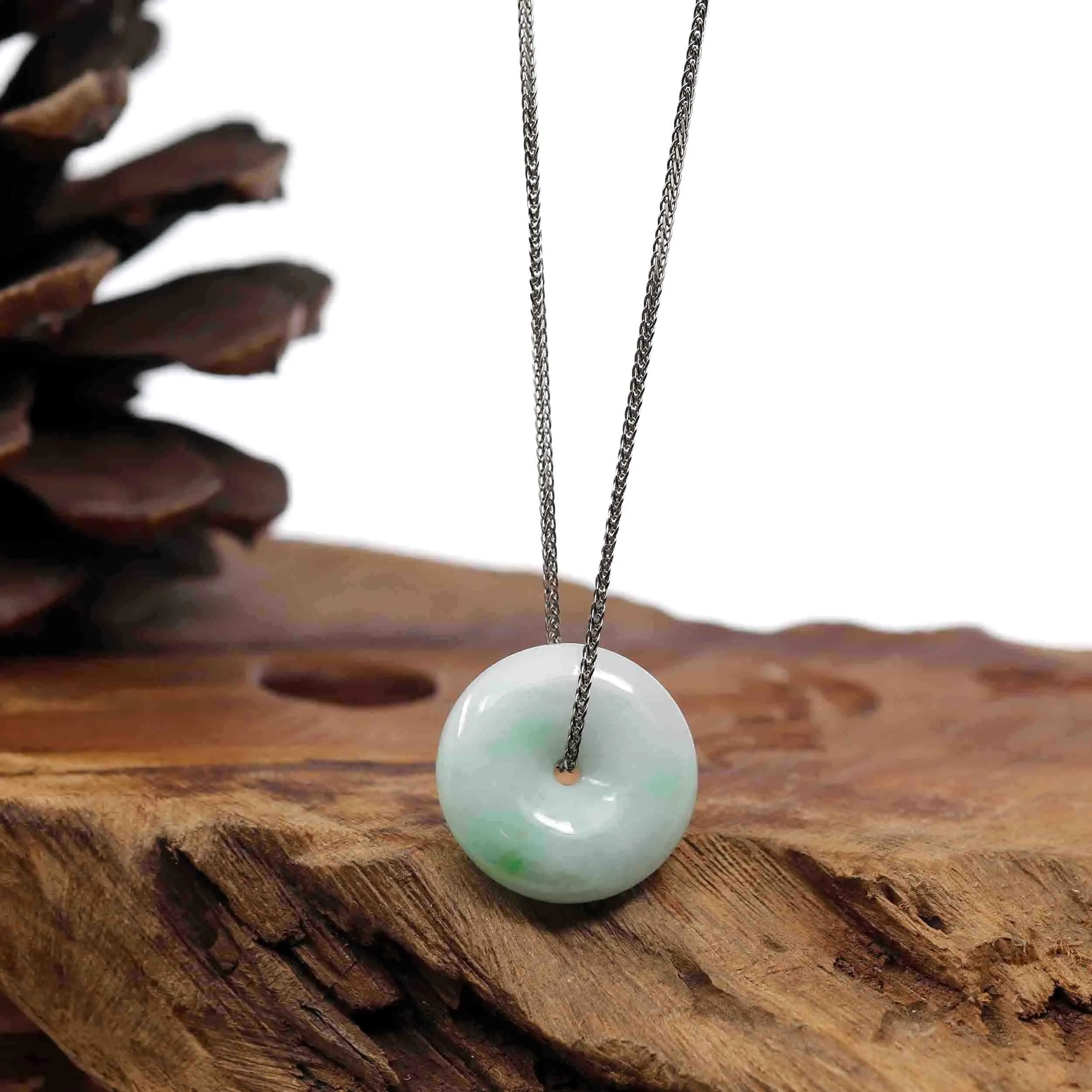 RealJade® Co. "Good Luck Button" Necklace Ice Green Jadeite Jade Pendant