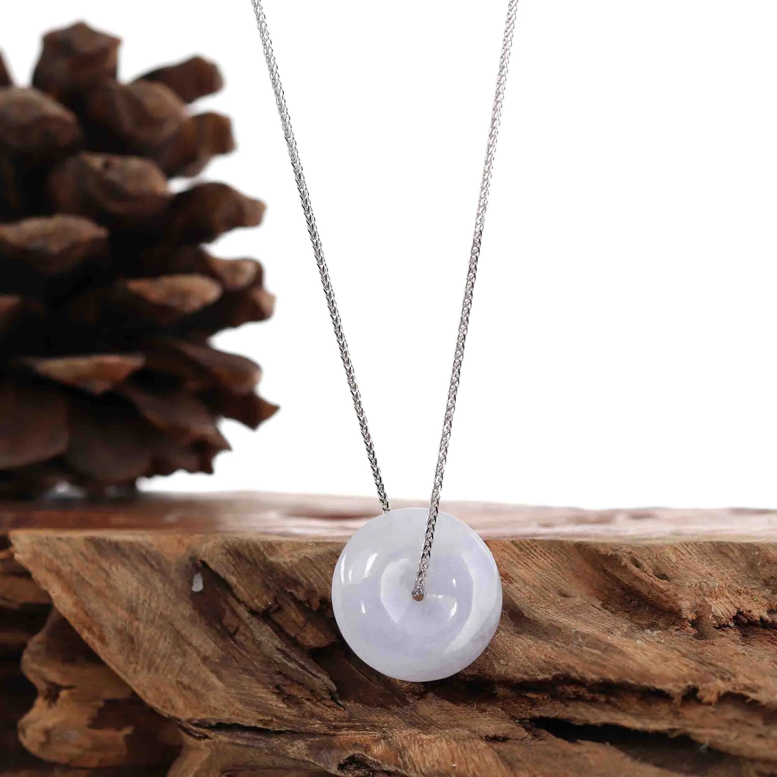 RealJade® Co. "Good Luck Button" Necklace Lavender Jadeite Jade Lucky Ping An Kou Necklace