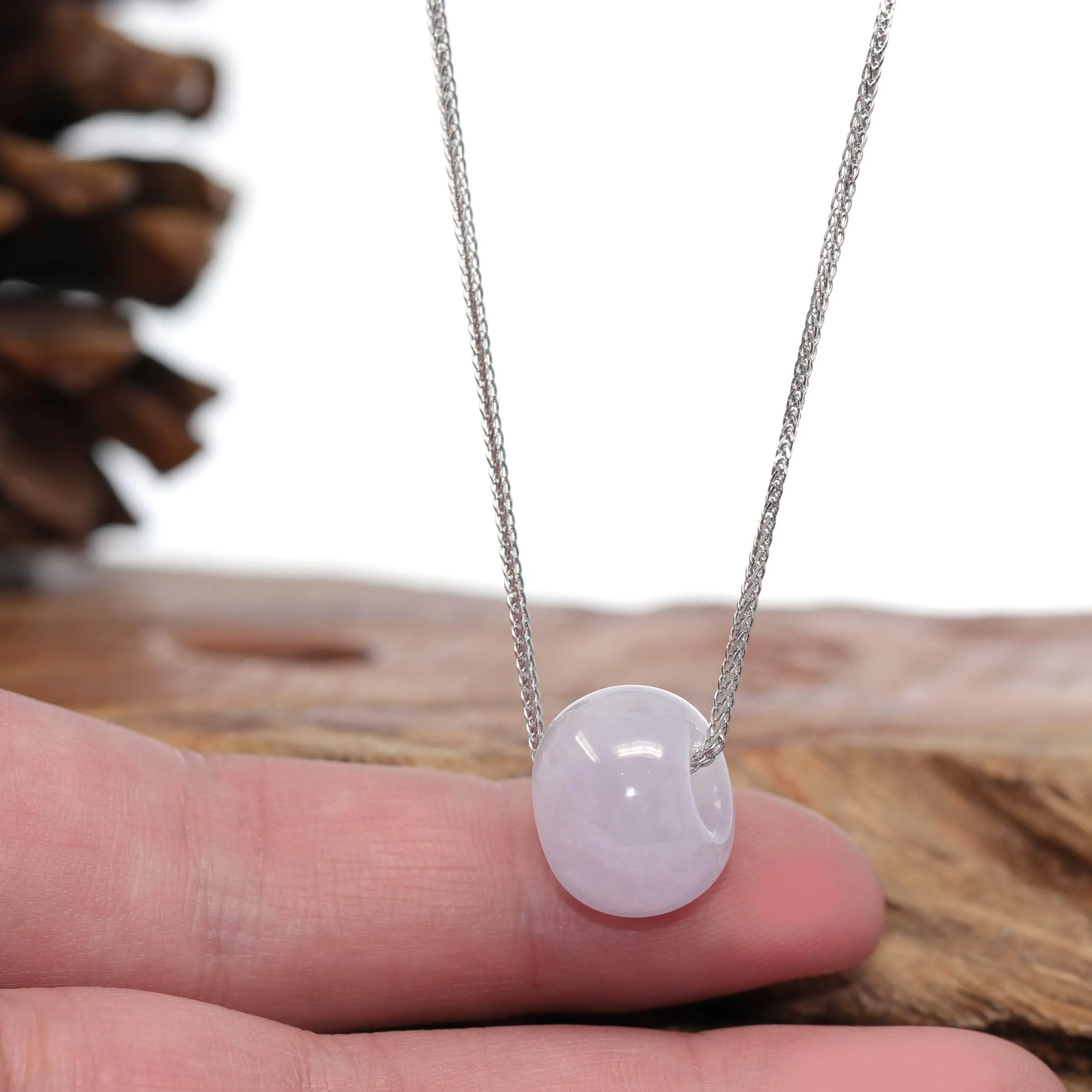 RealJade® Co. "Good Luck Button" Necklace Lavender Jadeite Jade Lucky Tong Tong Necklace (Small)