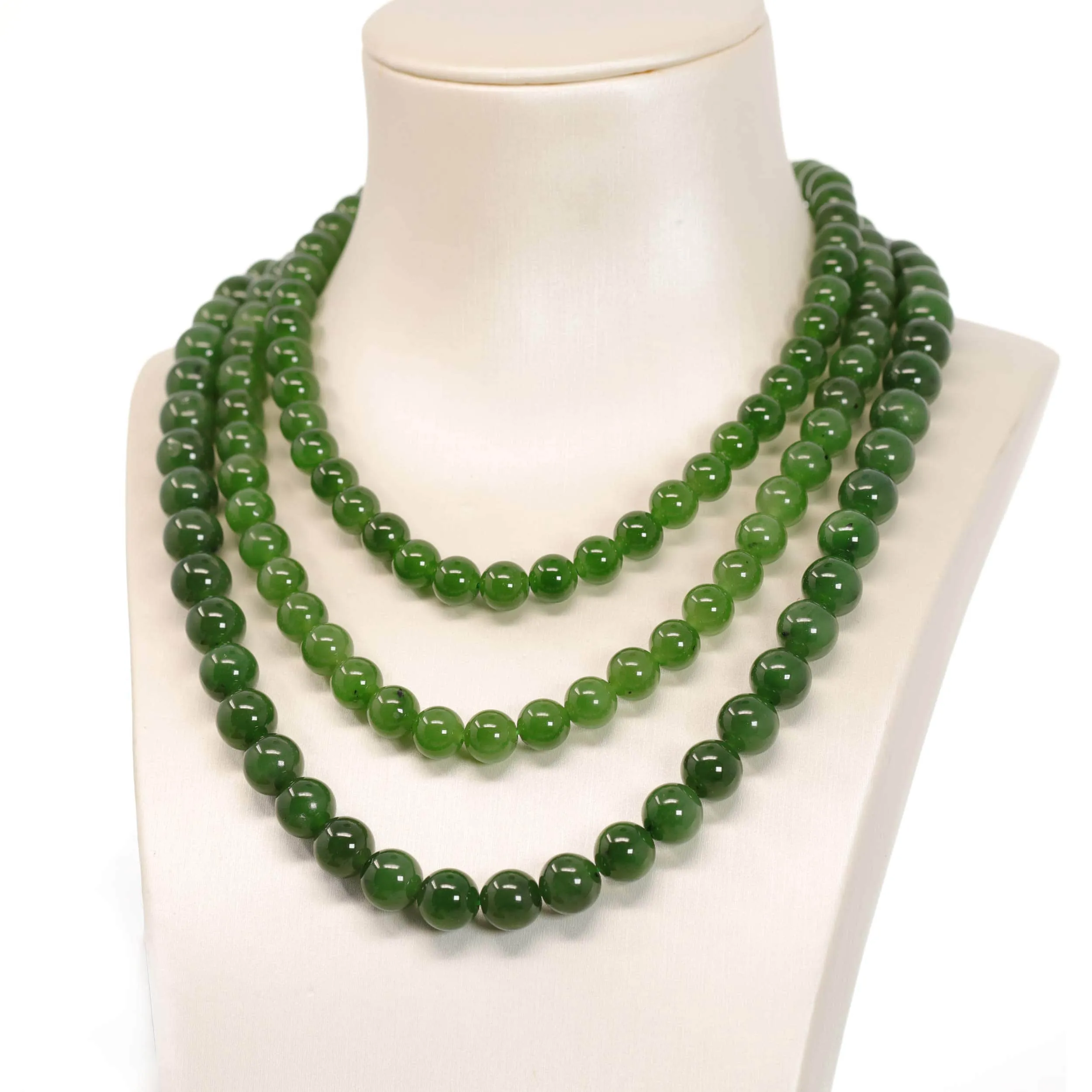 RealJade® Genuine Green Nephrite Jade Round Beads Necklace (8mm & 9.5mm)