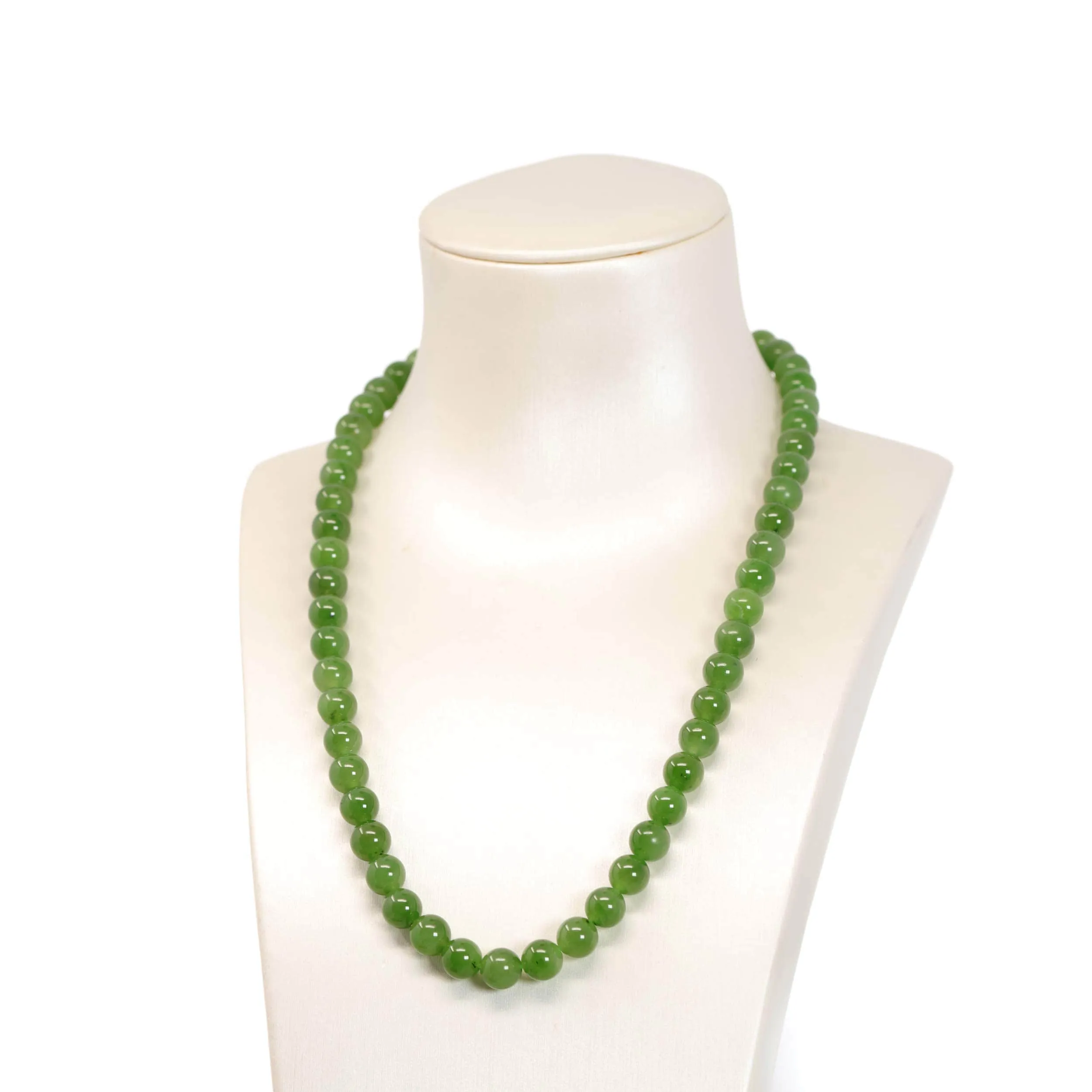 RealJade® Genuine Green Nephrite Jade Round Beads Necklace (8mm & 9.5mm)