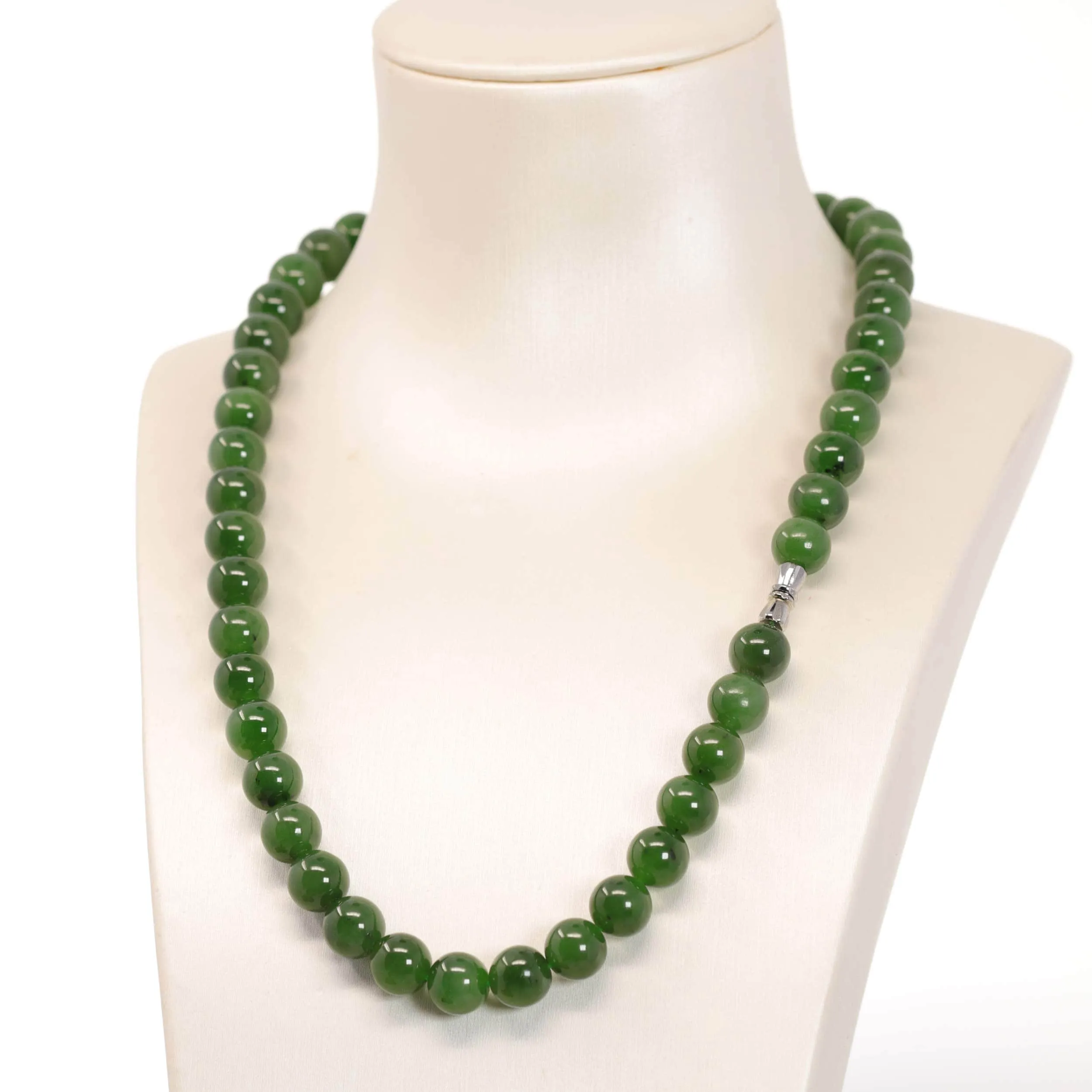 RealJade® Genuine Green Nephrite Jade Round Beads Necklace (8mm & 9.5mm)