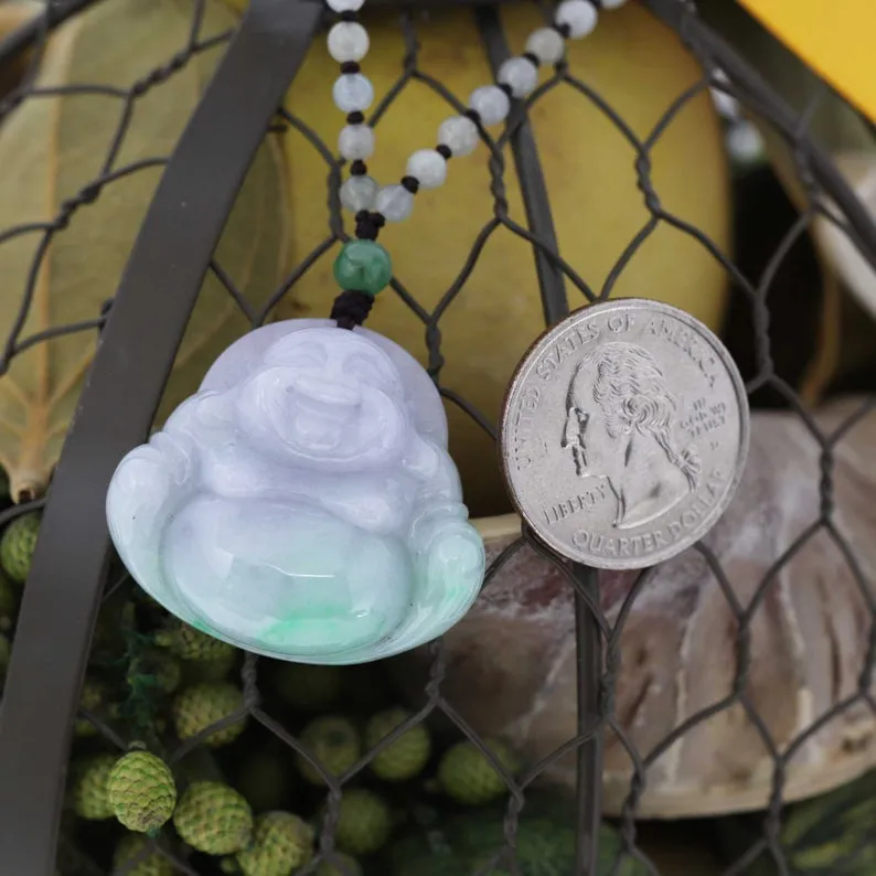 RealJade® Laughing Buddha Natural Burmese Jadeite Jade Buddha Necklace With Bead Necklace