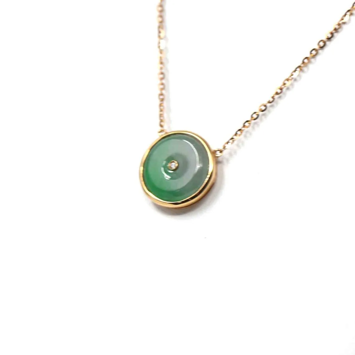 RealJade® "Lucky Button" 18k Rose Gold Jadeite jade Diamond Pendant Necklace - Jade Jewelry