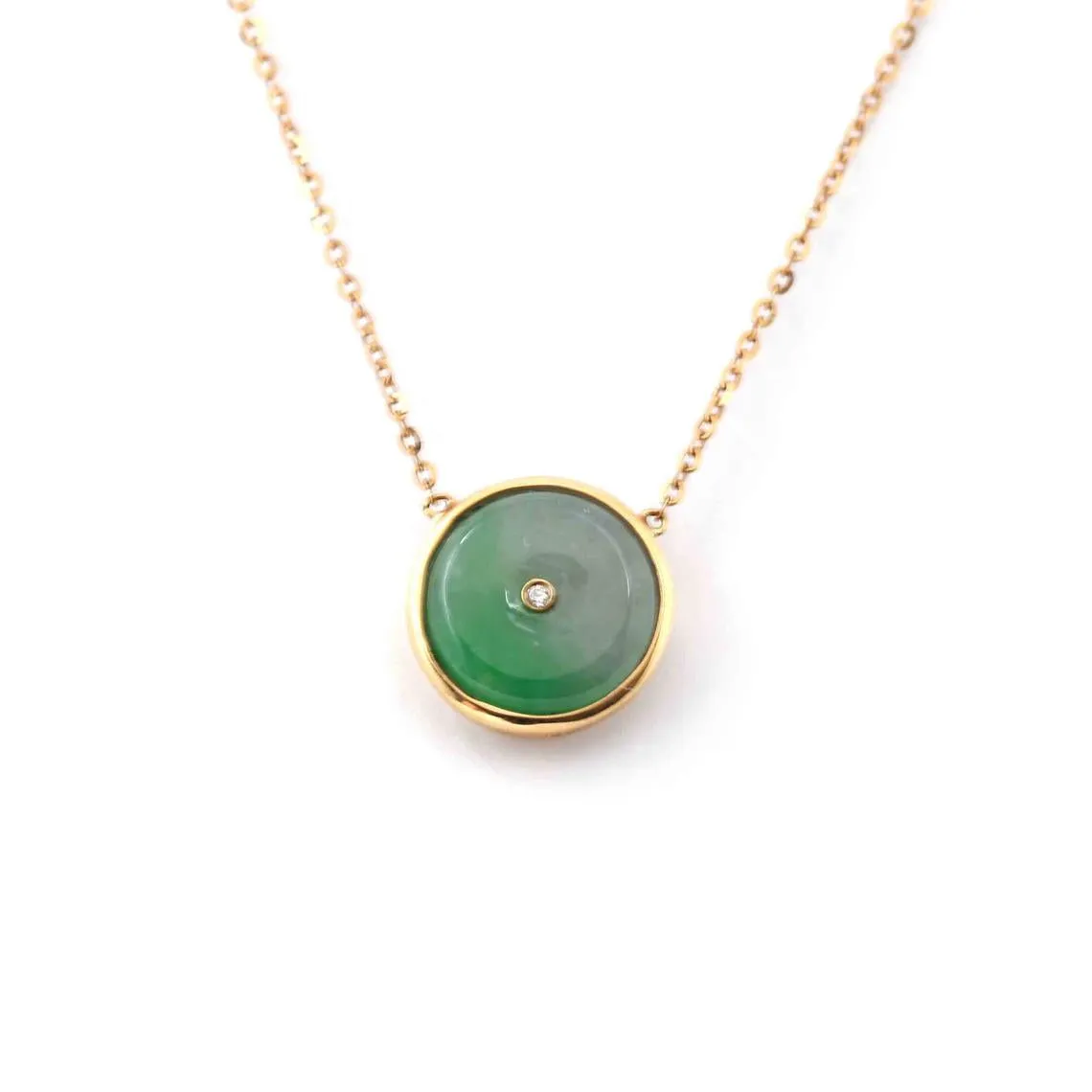 RealJade® "Lucky Button" 18k Rose Gold Jadeite jade Diamond Pendant Necklace - Jade Jewelry