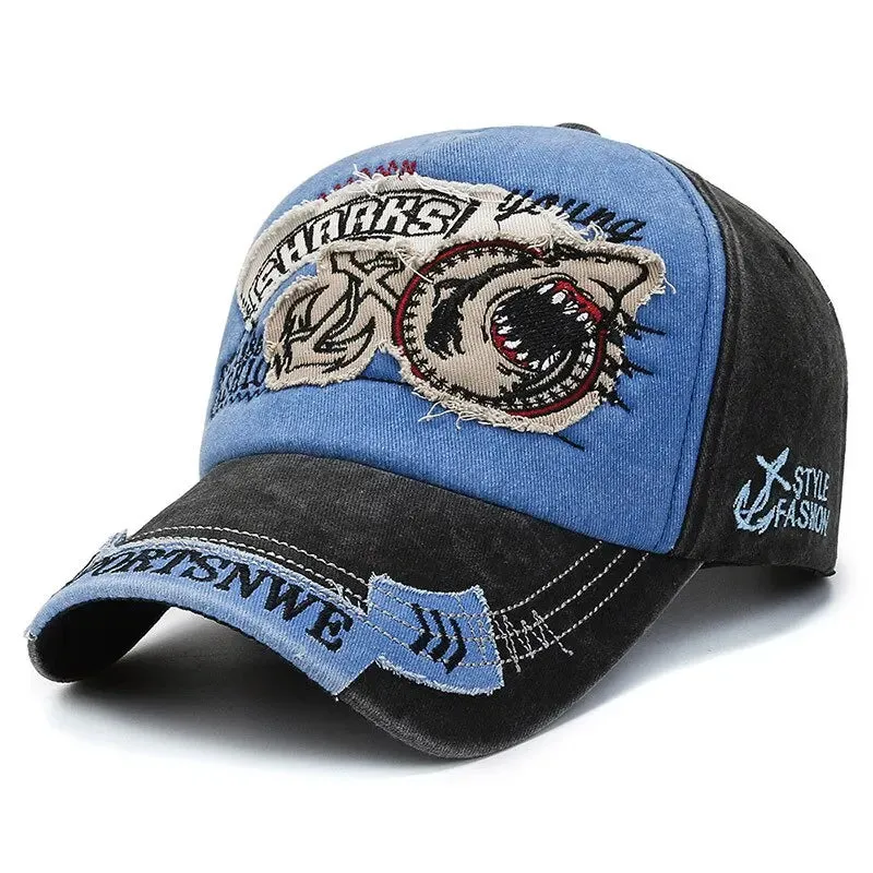 Retro Shark Embroidered Baseball Caps