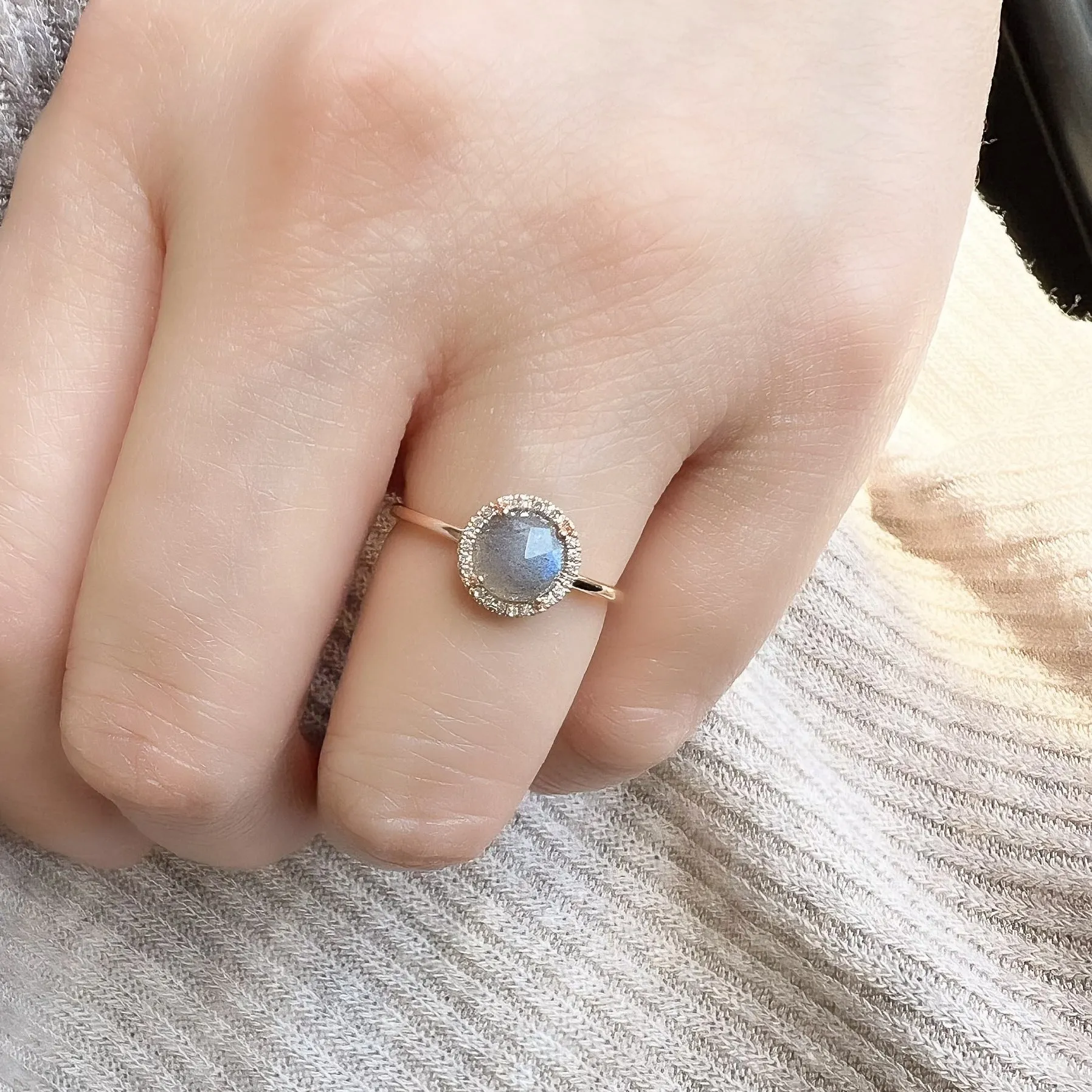 Rosie 6.0mm Labradorite and Diamond Ring