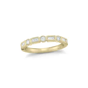 Round & Baguette diamond Stacking Ring with Antique Milgrain