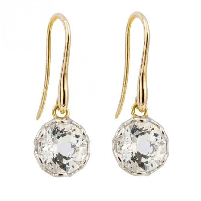 Round White Topaz 9ct Gold Drop Earrings GE1021C