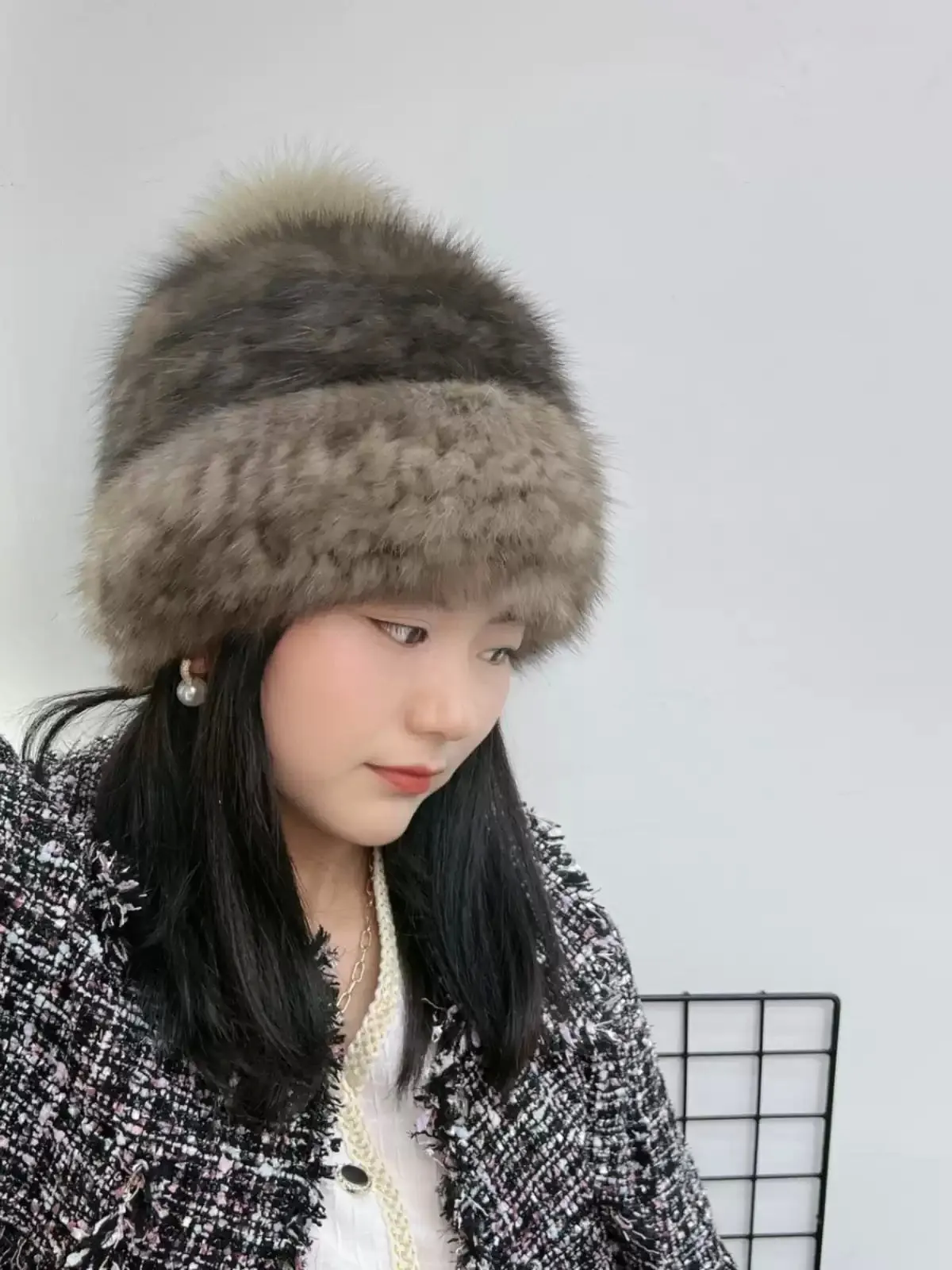 Sable two-color elastic hat contrast color double-sided real fur hat ladies season all-match sable fur autumn and winter all-match