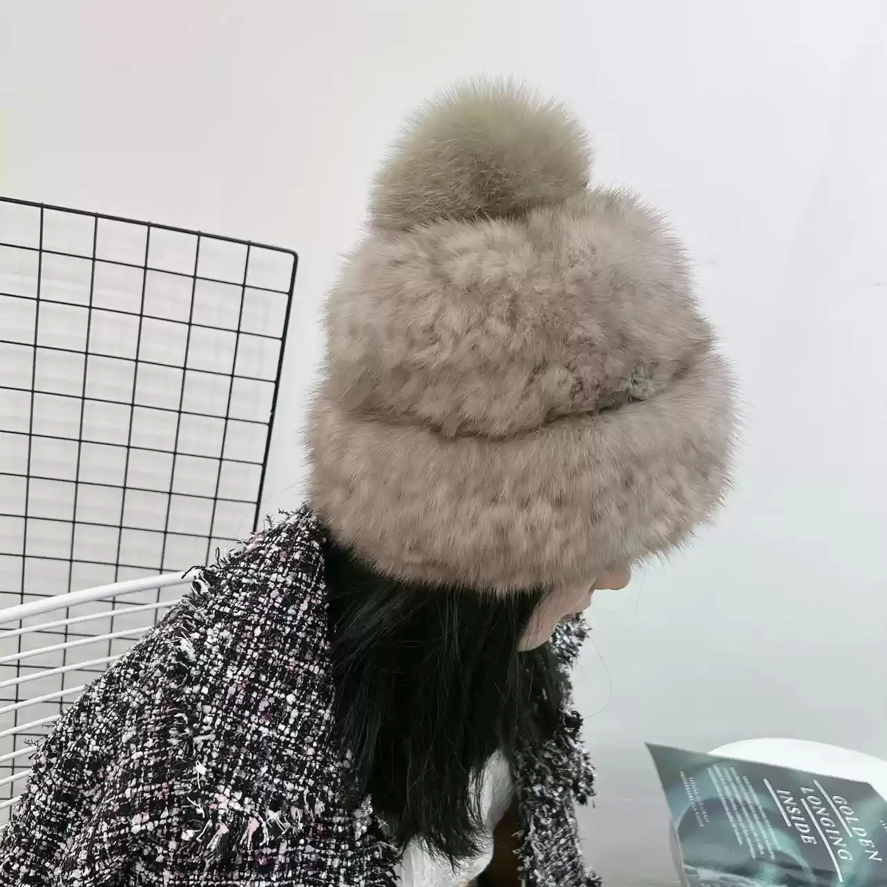 Sable two-color elastic hat contrast color double-sided real fur hat ladies season all-match sable fur autumn and winter all-match