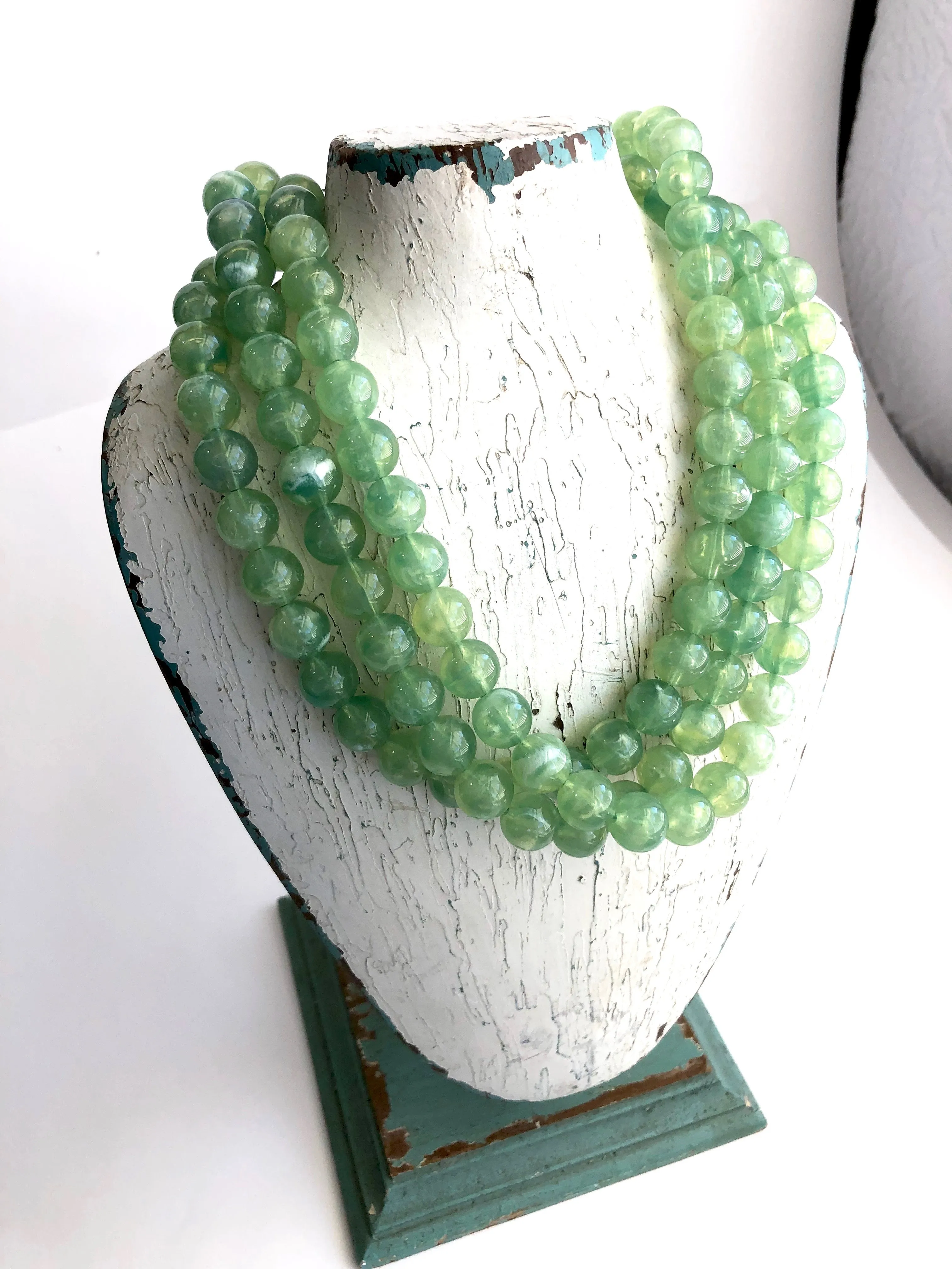 Sage Green Marbled Beaded Multi Strand Morgan Necklace