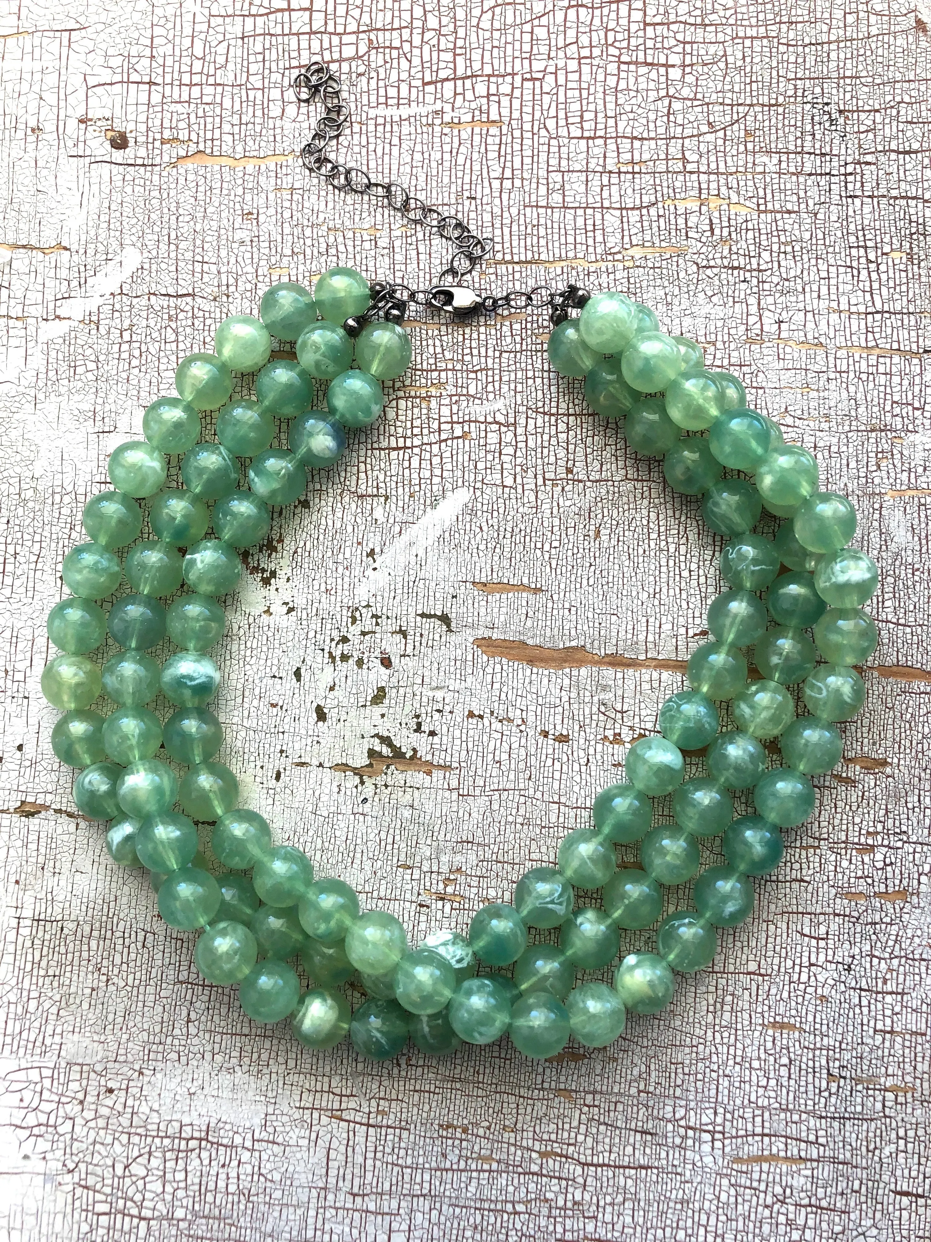 Sage Green Marbled Beaded Multi Strand Morgan Necklace