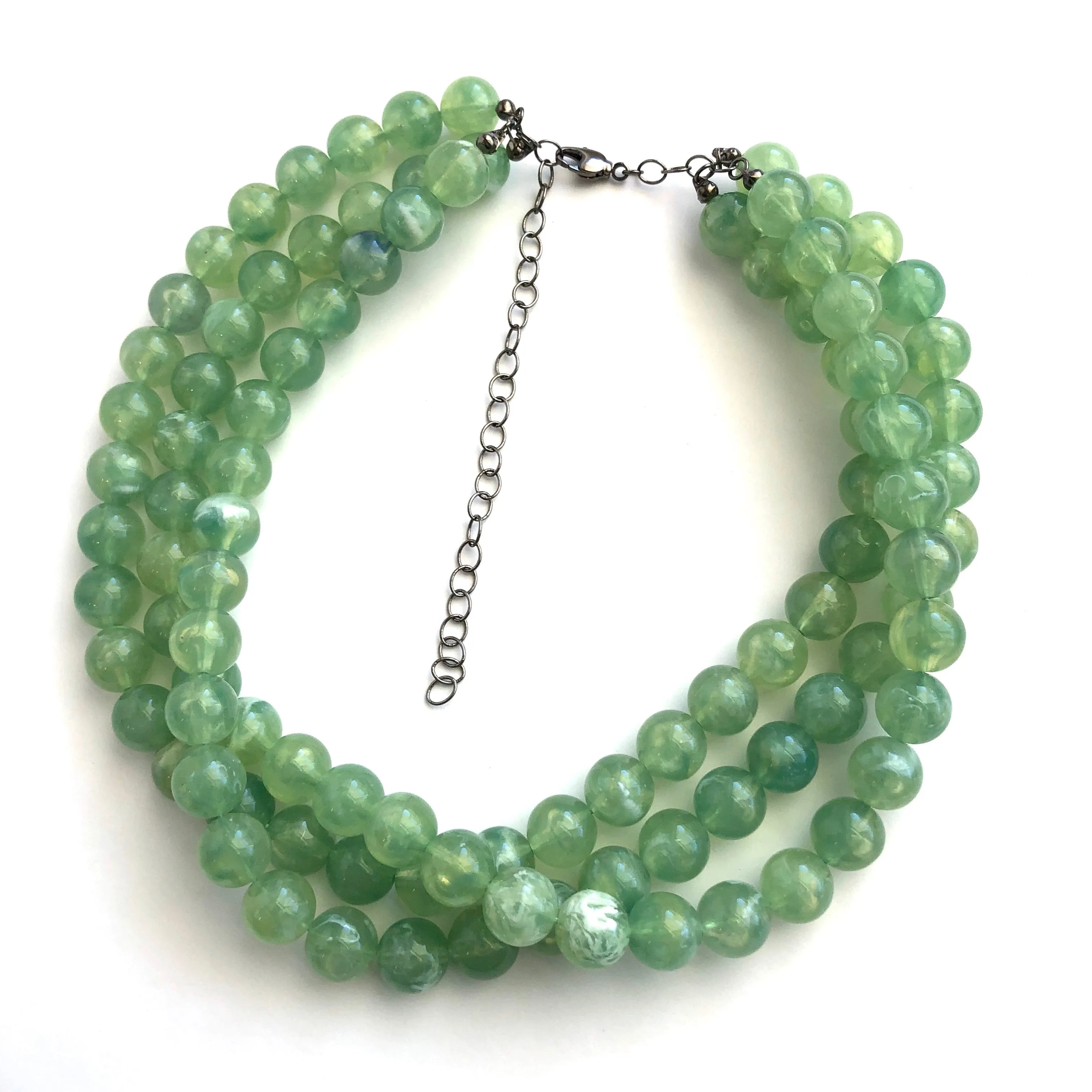 Sage Green Marbled Beaded Multi Strand Morgan Necklace