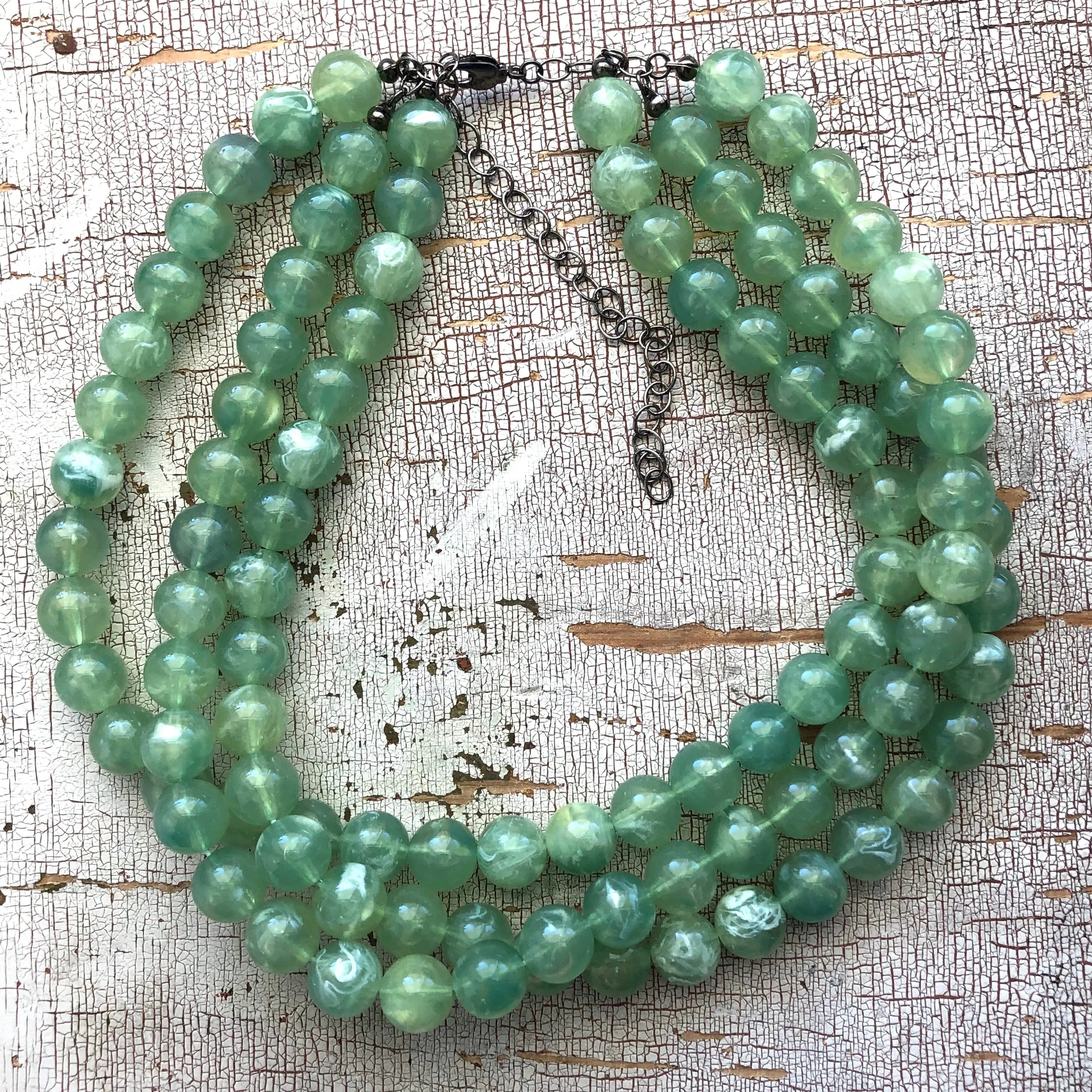 Sage Green Marbled Beaded Multi Strand Morgan Necklace