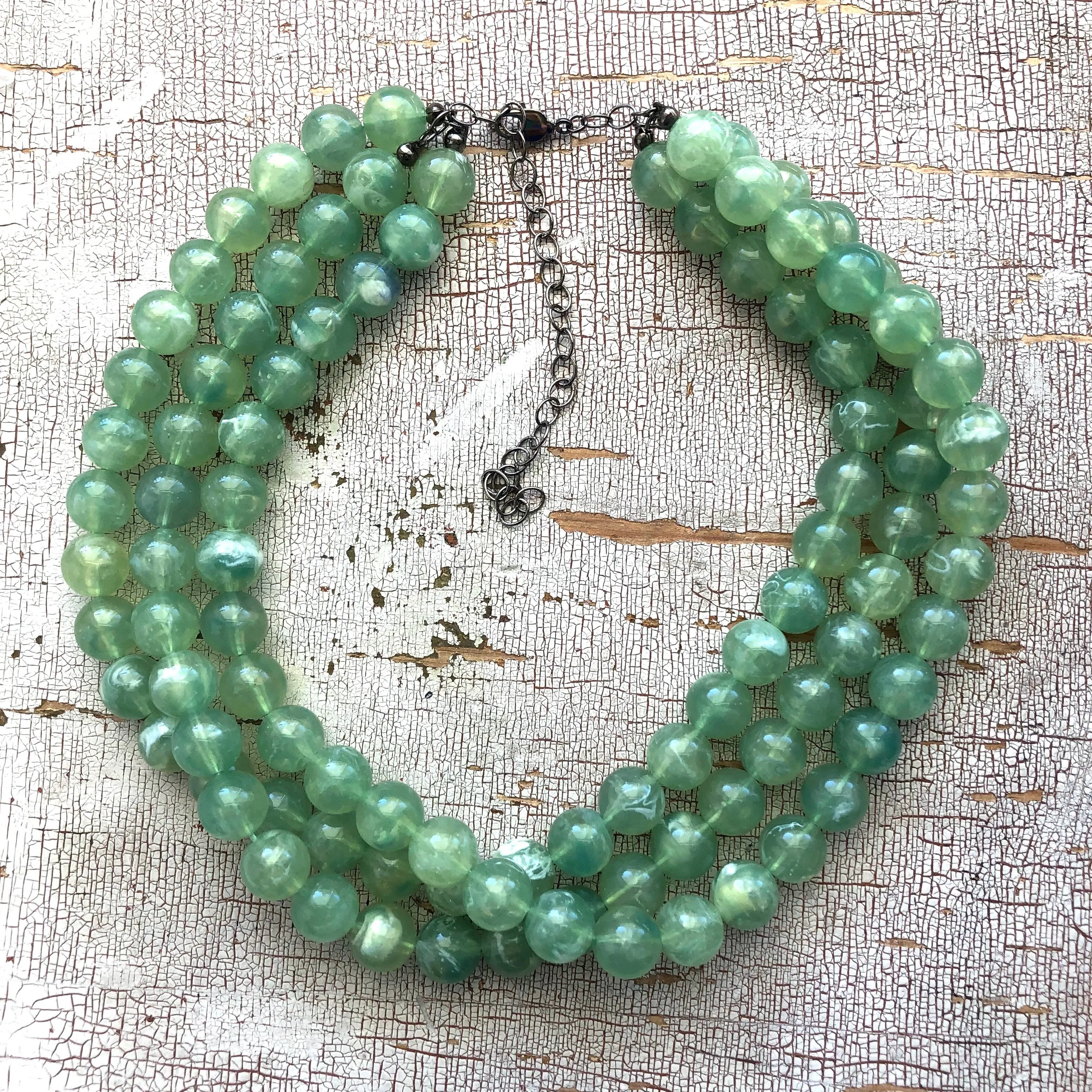 Sage Green Marbled Beaded Multi Strand Morgan Necklace