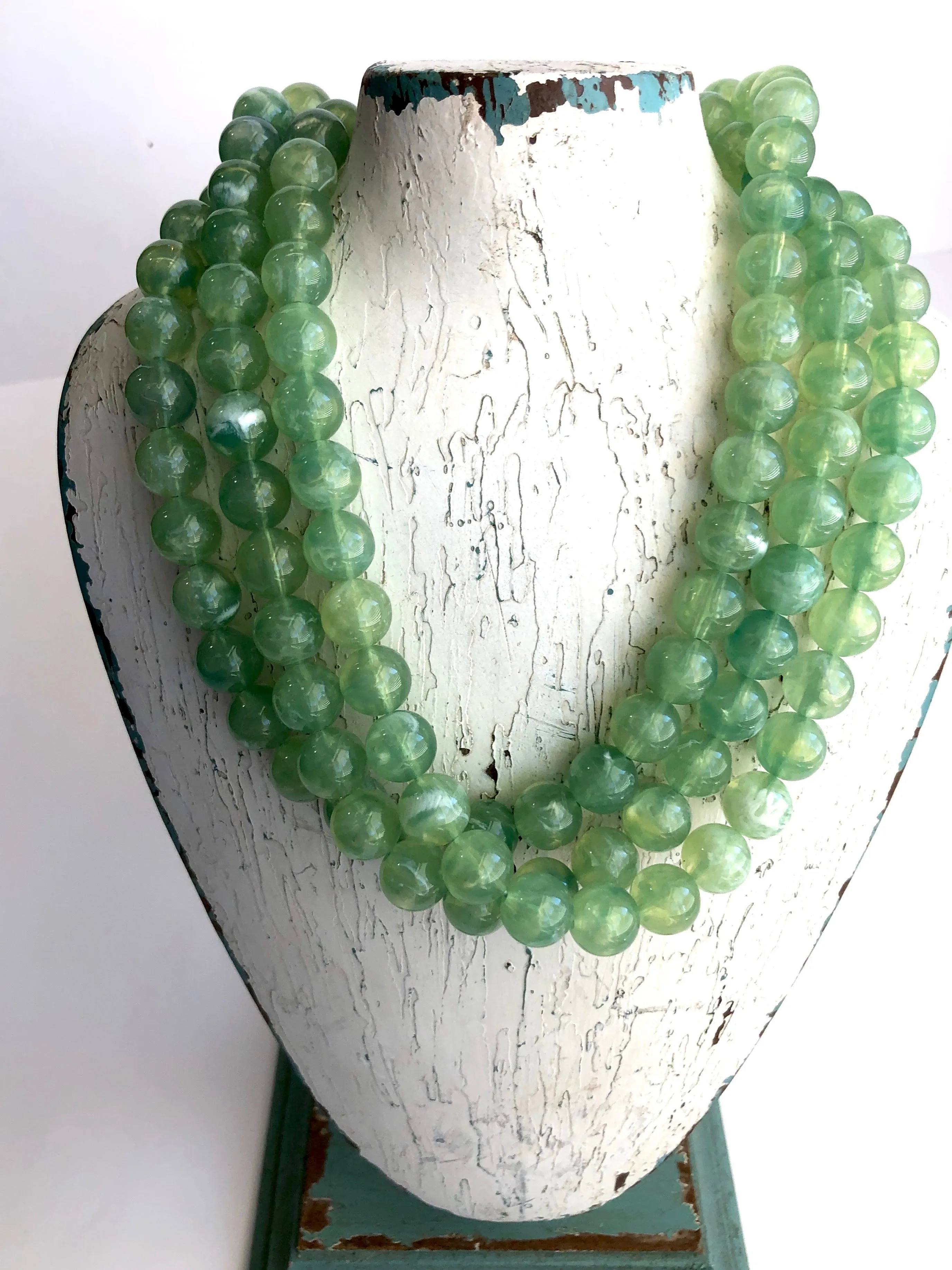 Sage Green Marbled Beaded Multi Strand Morgan Necklace