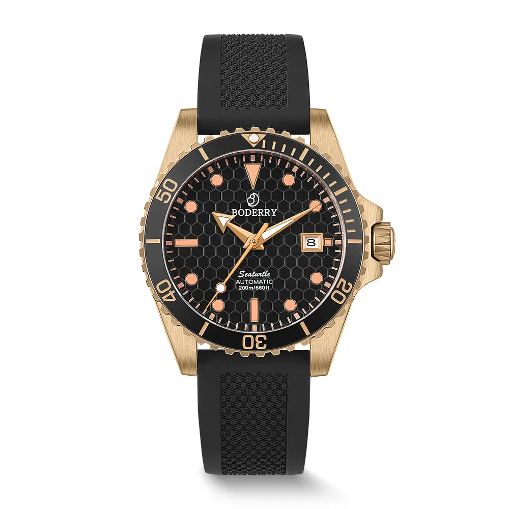 SEATURTLE.OCEAN(BRONZE) - Automatic Bronze Diver Watch | Black/FKM Rubber