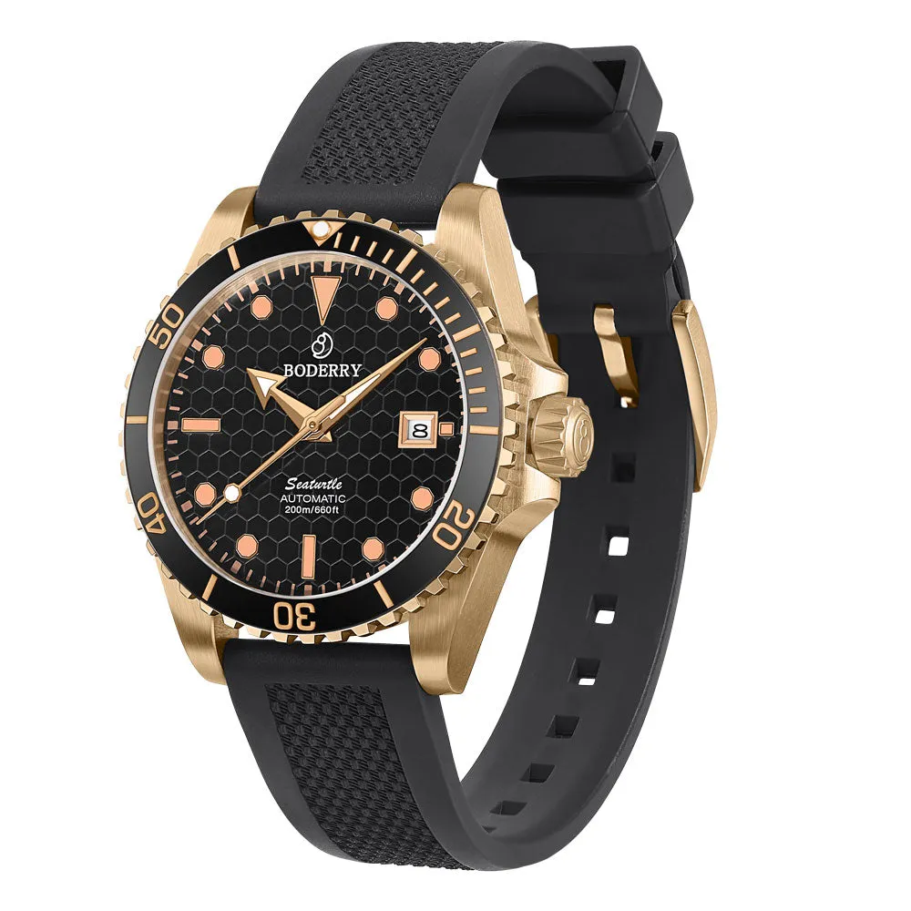 SEATURTLE.OCEAN(BRONZE) - Automatic Bronze Diver Watch | Black/FKM Rubber