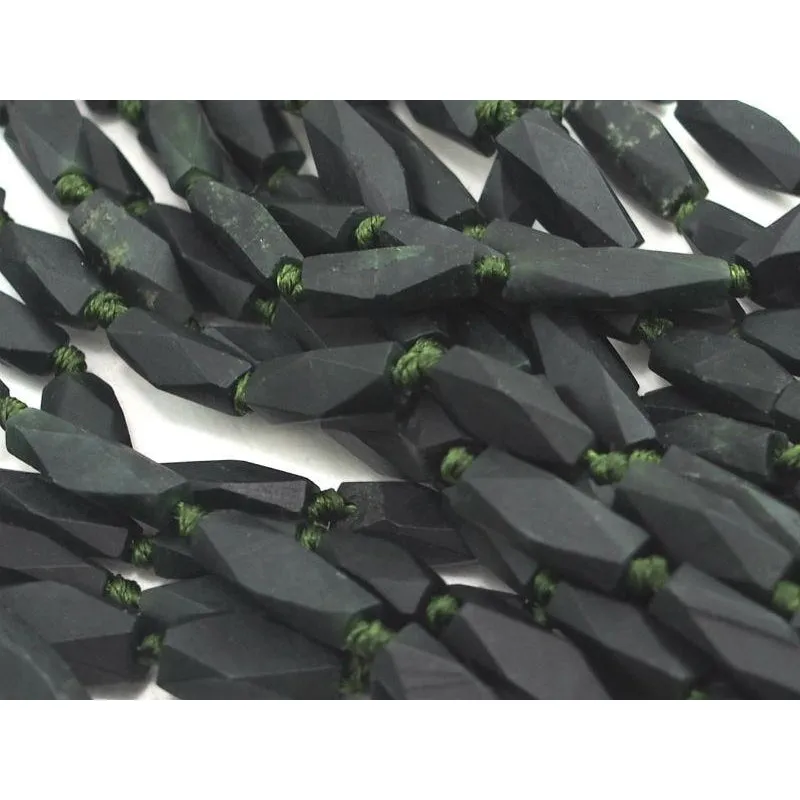 Serpentine (Afghan Jade) Matte Faceted Small Lozenge Bead Strand