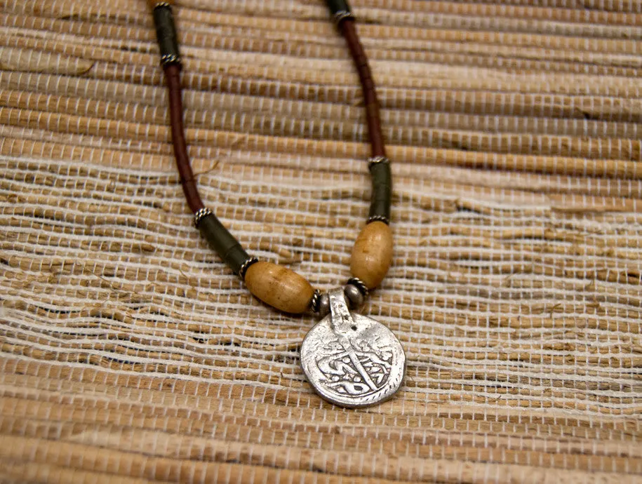 Serpentine and Silver Coin Necklace