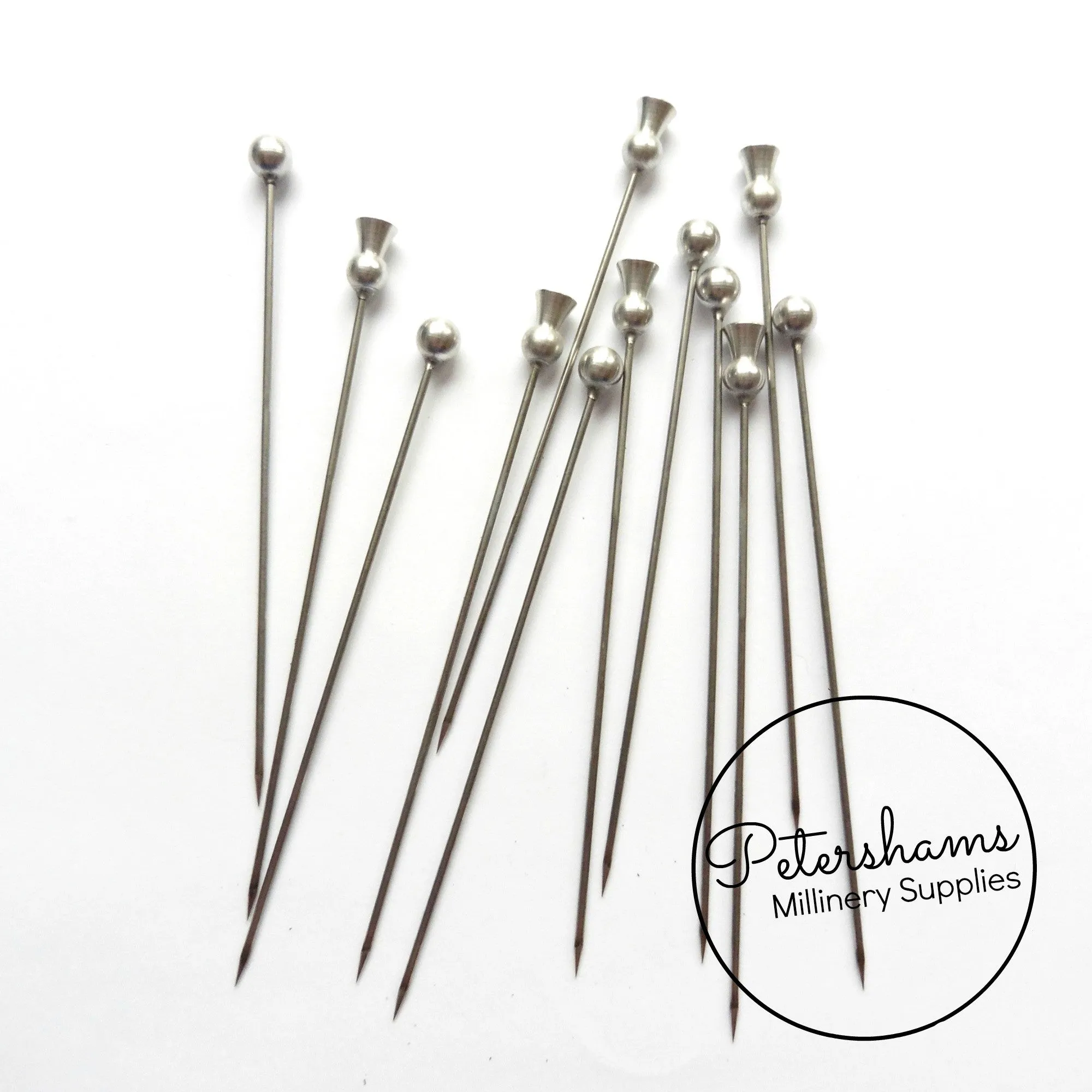 Set of 12 Extra Long 9.5cm (3.7 inch) Metal Millinery Hat Pins - Silver Metal Assortment