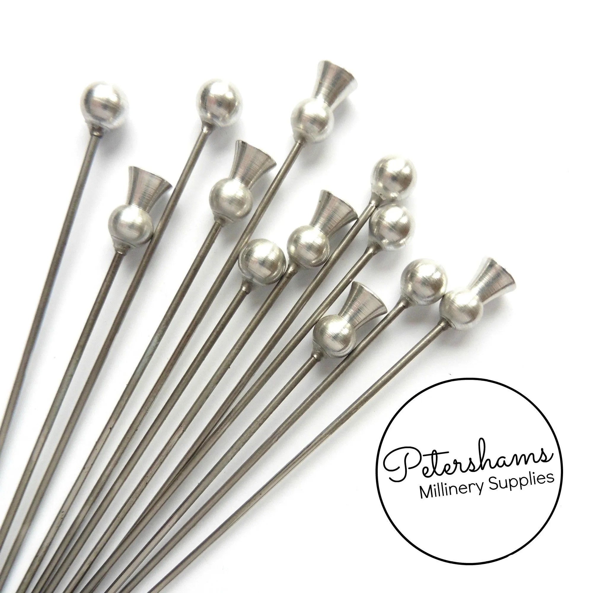 Set of 12 Extra Long 9.5cm (3.7 inch) Metal Millinery Hat Pins - Silver Metal Assortment