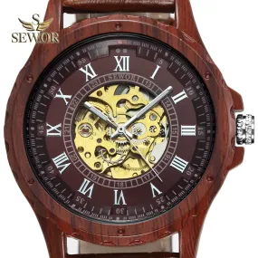 SEWOR 2018 Newest Imitation wood metal Dual digital display of men's automatic mechanical watch C331