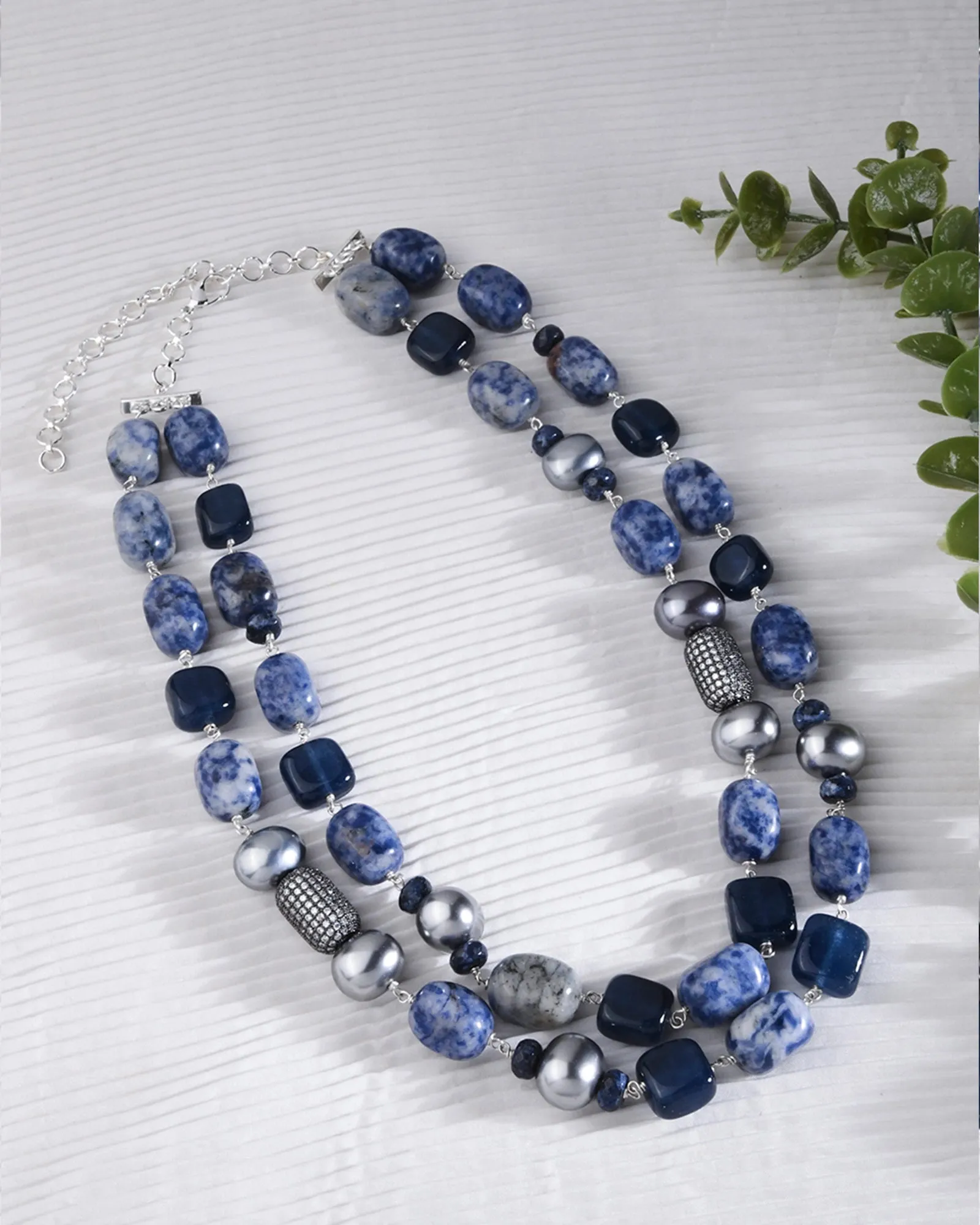 Silver Blue Jade Two-Layer Necklace