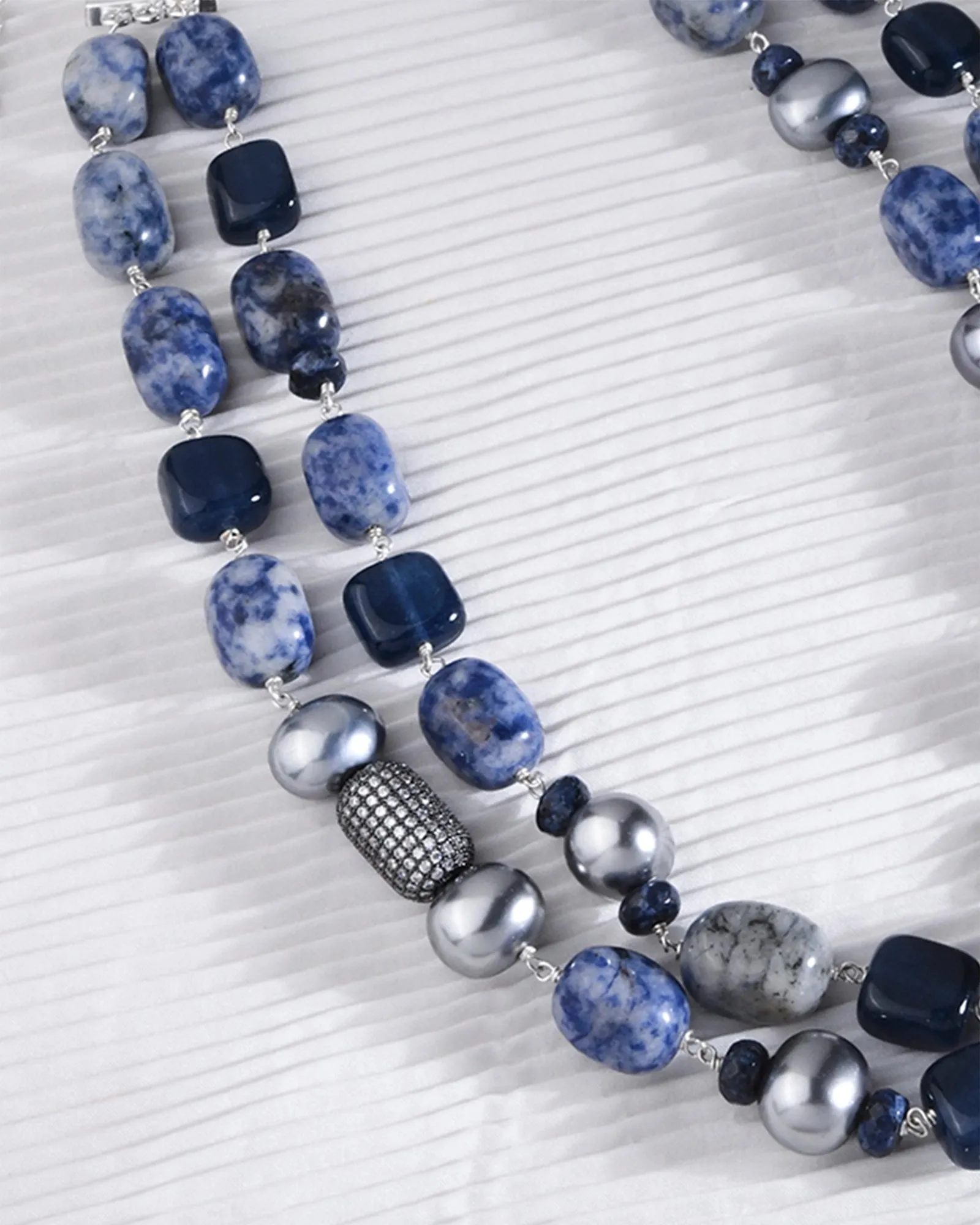 Silver Blue Jade Two-Layer Necklace