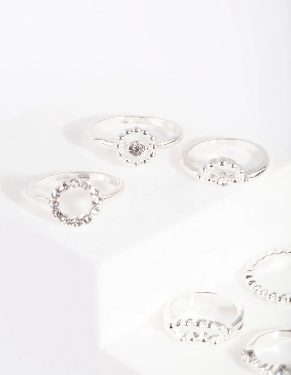 Silver Diamante Dot Ring 8-Pack