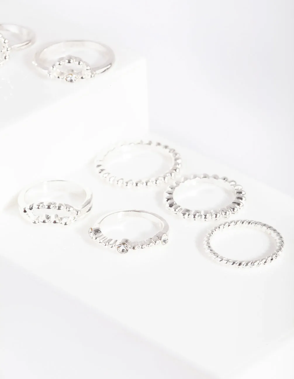 Silver Diamante Dot Ring 8-Pack