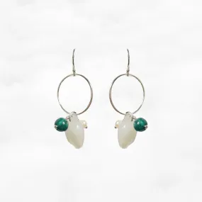 Silver Jade Flower Hoop Earrings