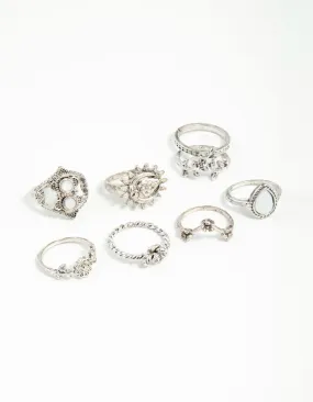 Silver Sun & Moon Ring 8-Pack