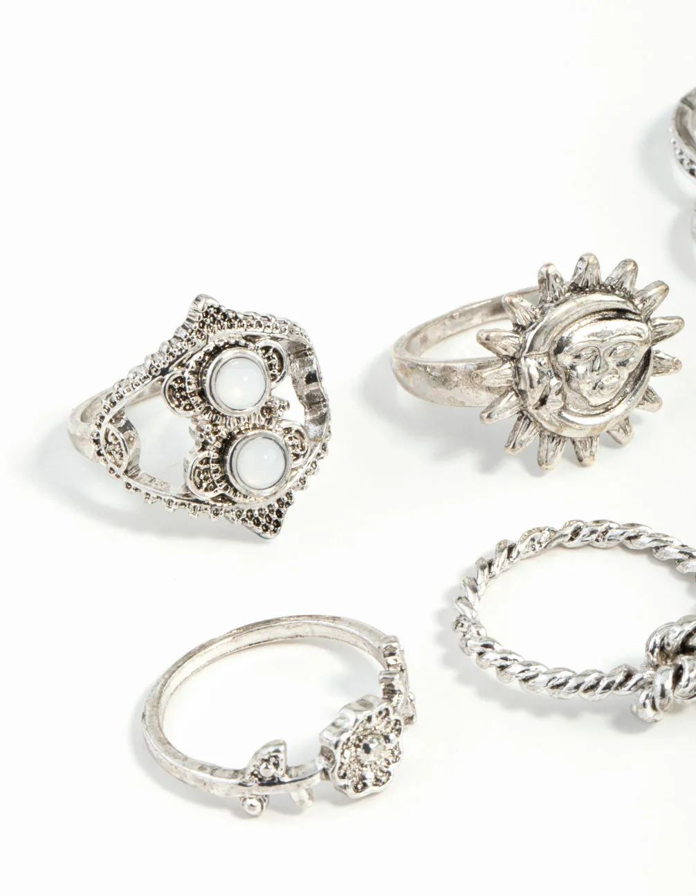 Silver Sun & Moon Ring 8-Pack