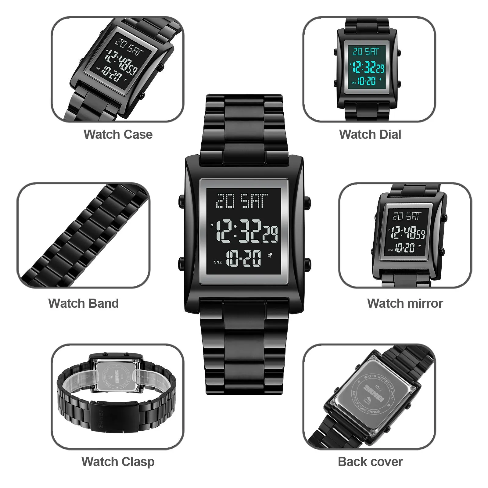 SKMEI 1812 Square Digital Watch for Men w/ 3Bar Waterproof & Luminous