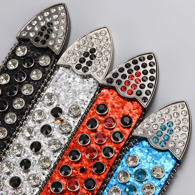 Skull Head Crystal Rhinestone Studded Leather Belt