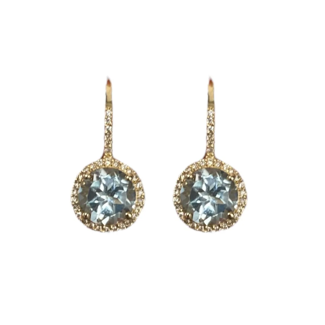 Sky Blue Topaz & Diamond Halo Leverback Earrings